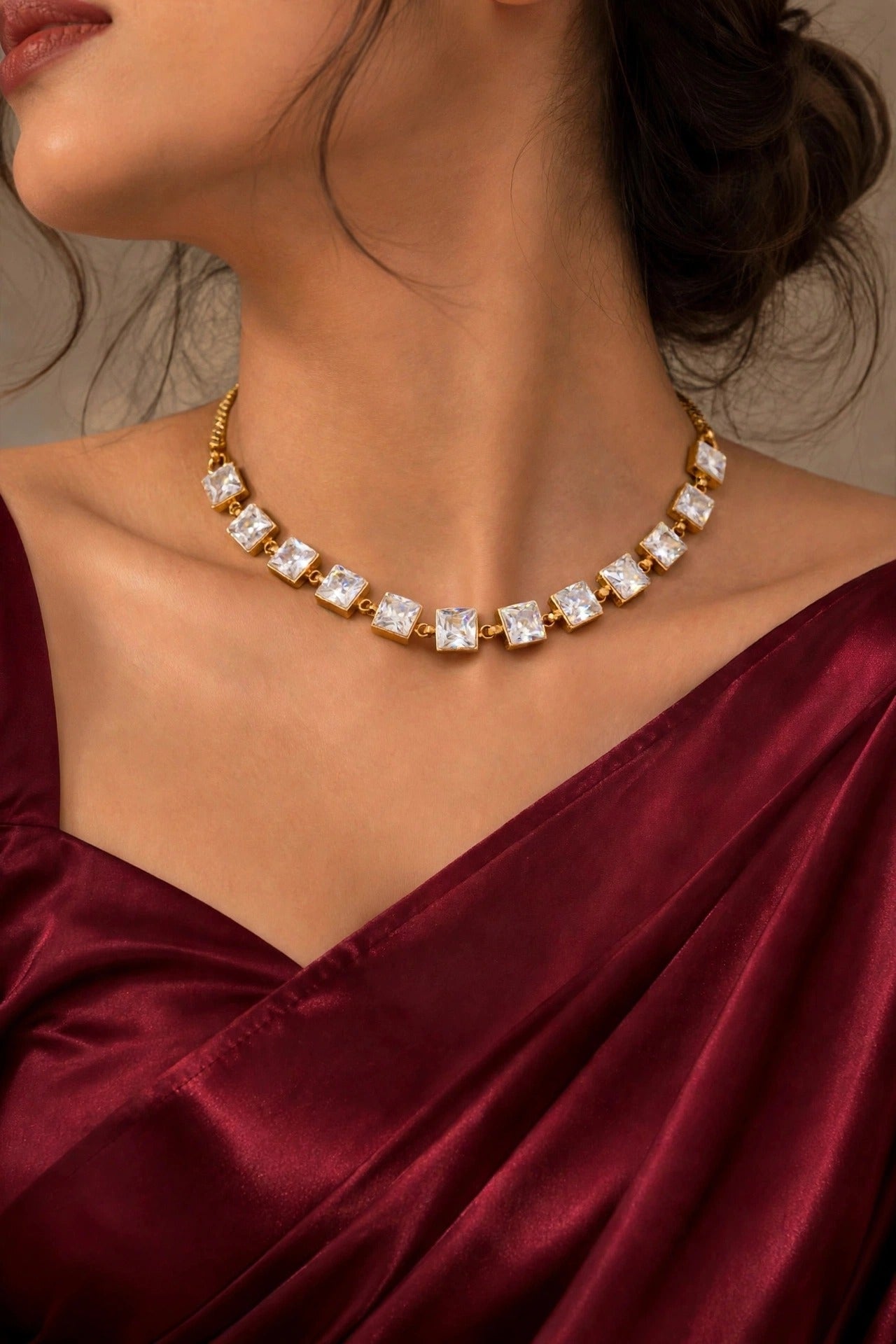 Madhulika Square Necklace  - Zircon