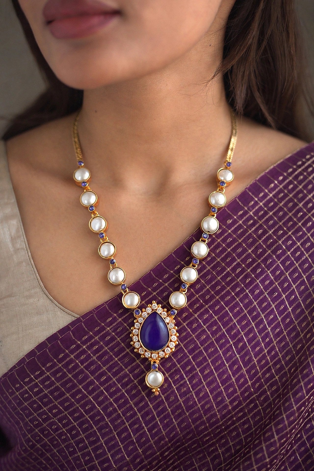 Kosalai Pearl Necklace - Blue