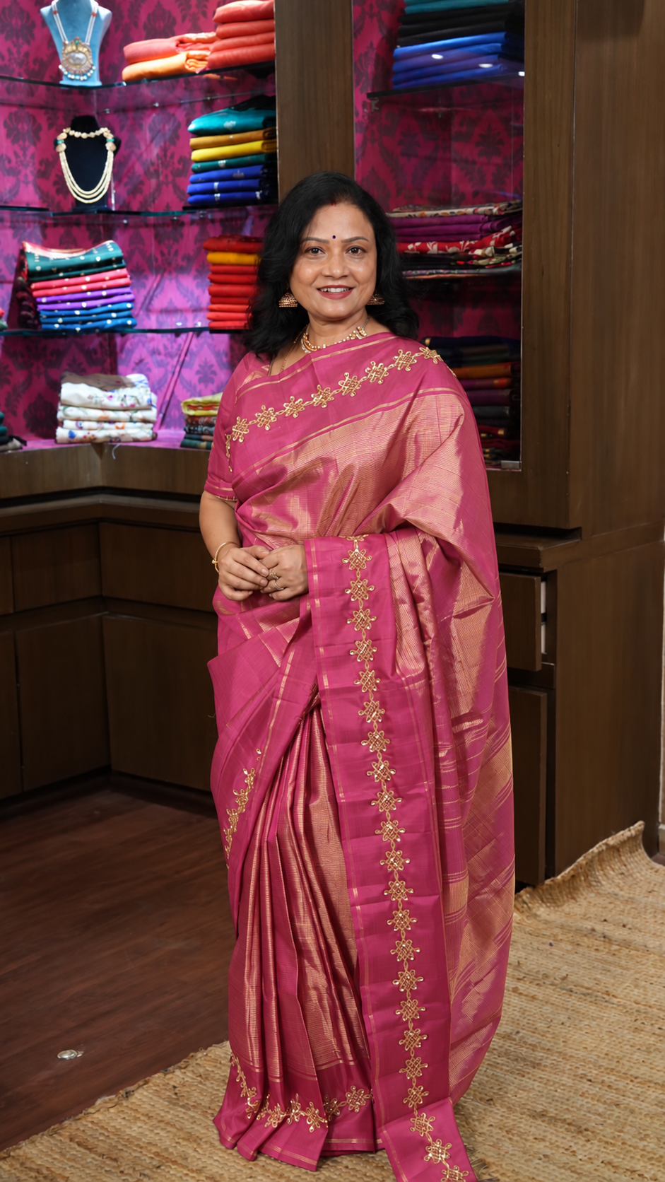 Baby Pink Kolam Pure Kanchivaram Designer Silk Saree
