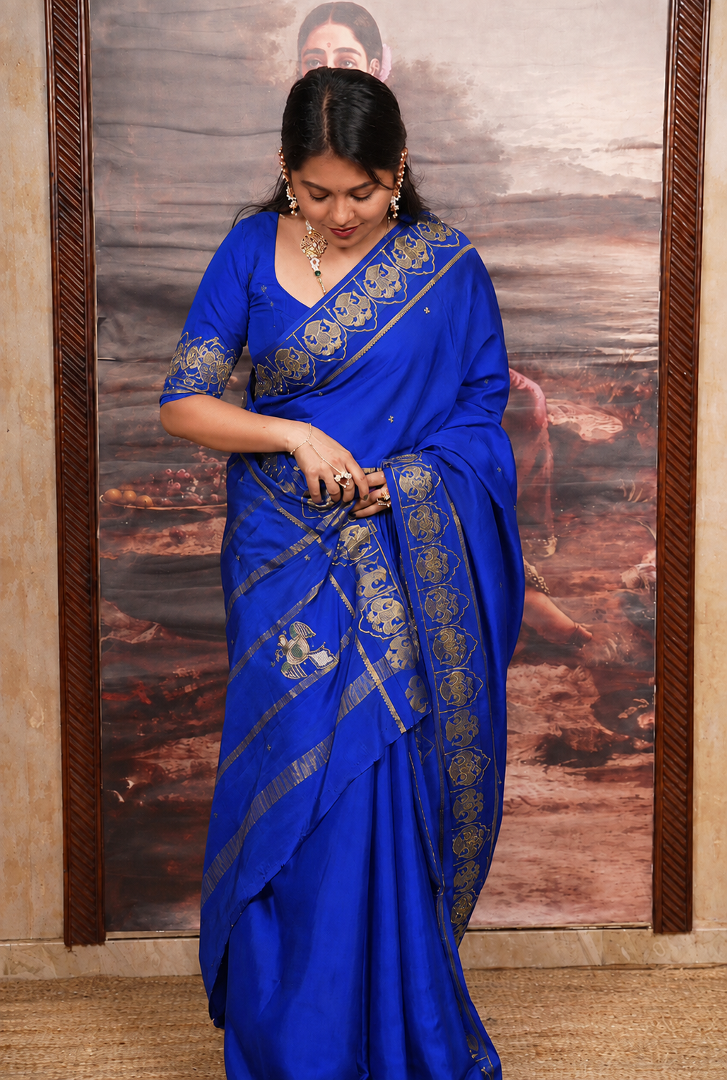Royal Blue Designer Pure Mysore Silk Saree