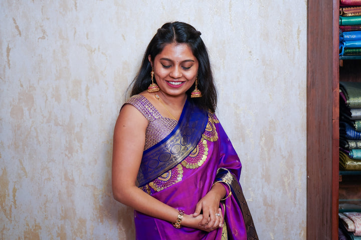 RICH PURPLE WITH DARK INDIGO SOFT SILK SAREE - Queens Jewel Emporium