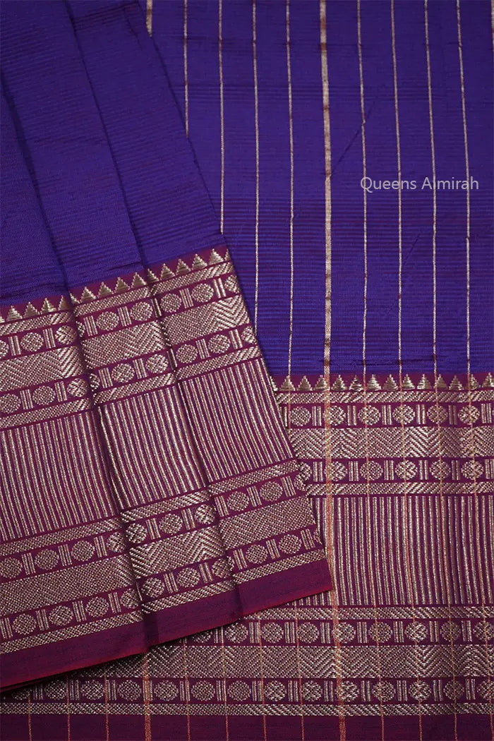 INDIGO LAVENDER WITH WOVEN BORDER MANGALGIRI SAREE - Queens Jewel Emporium