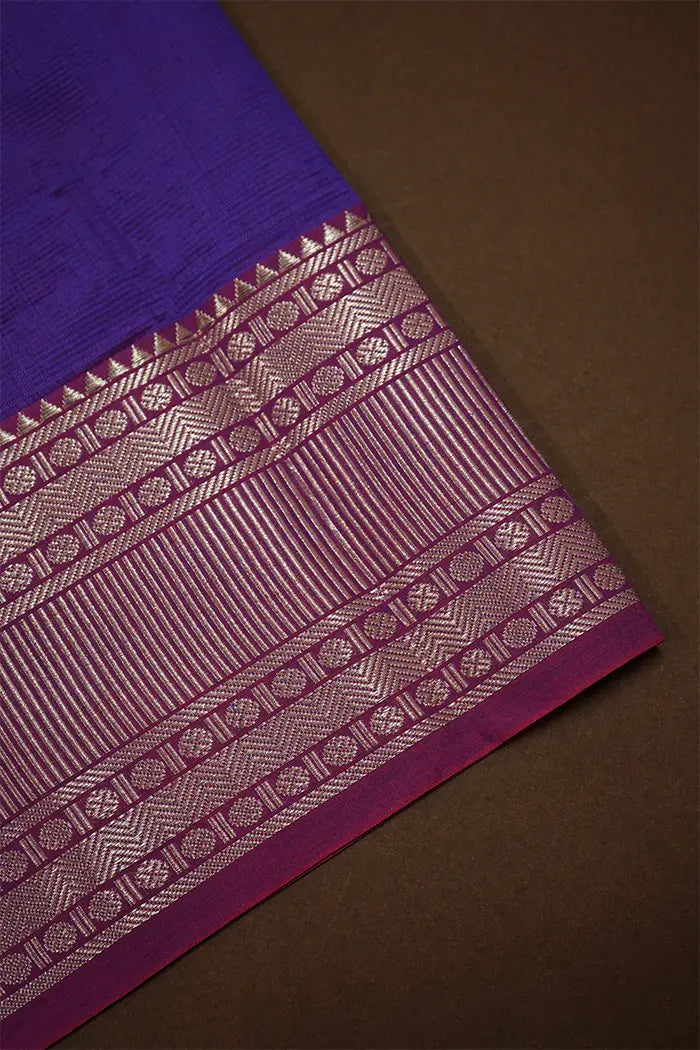 INDIGO LAVENDER WITH WOVEN BORDER MANGALGIRI SAREE - Queens Jewel Emporium