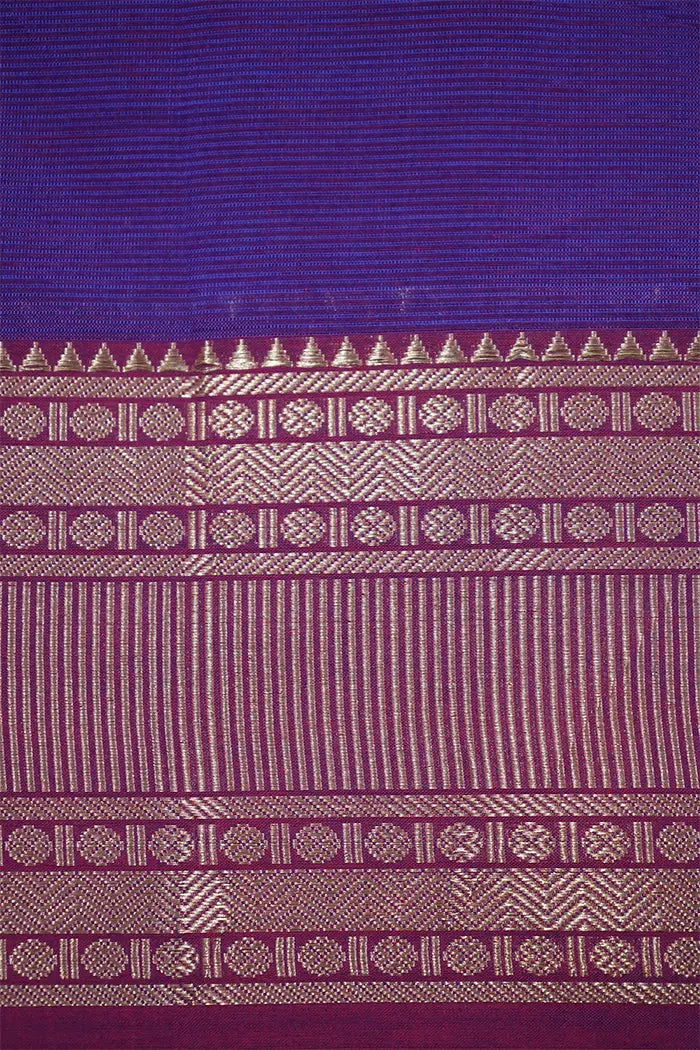 INDIGO LAVENDER WITH WOVEN BORDER MANGALGIRI SAREE - Queens Jewel Emporium