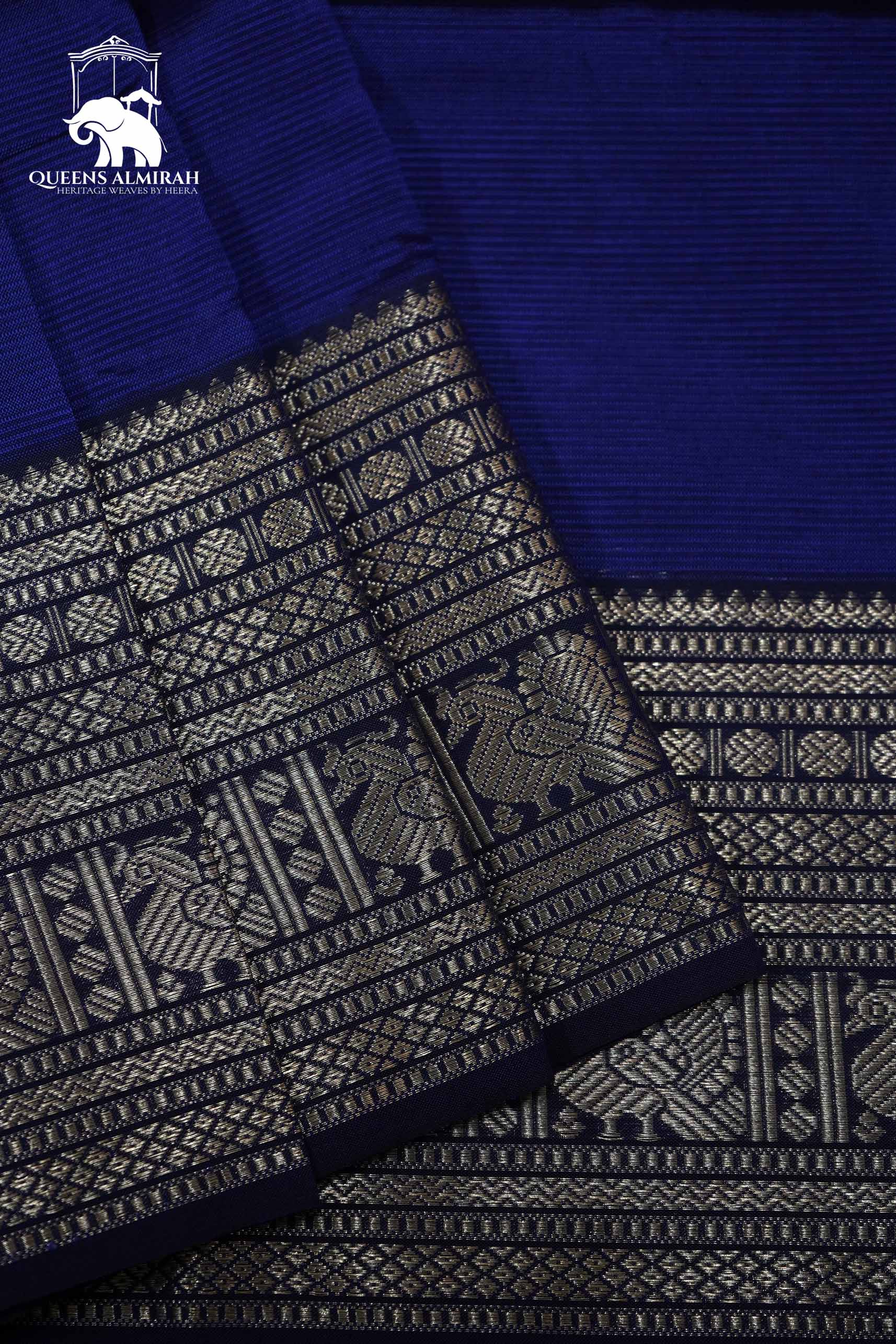 INDIGO VIOLET WITH WOVEN BORDER MANGALGIRI SAREE - Queens Jewel Emporium