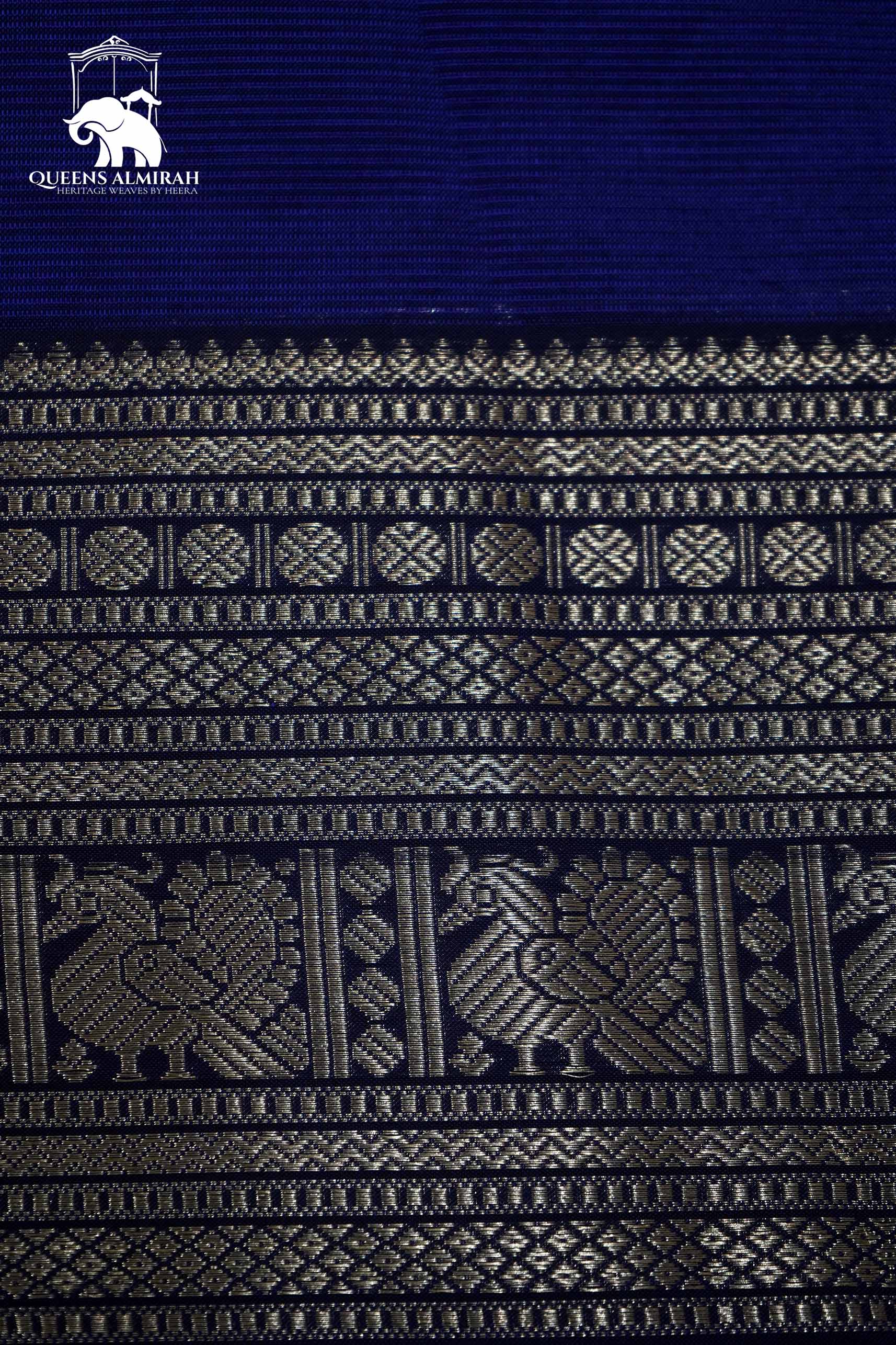 INDIGO VIOLET WITH WOVEN BORDER MANGALGIRI SAREE - Queens Jewel Emporium