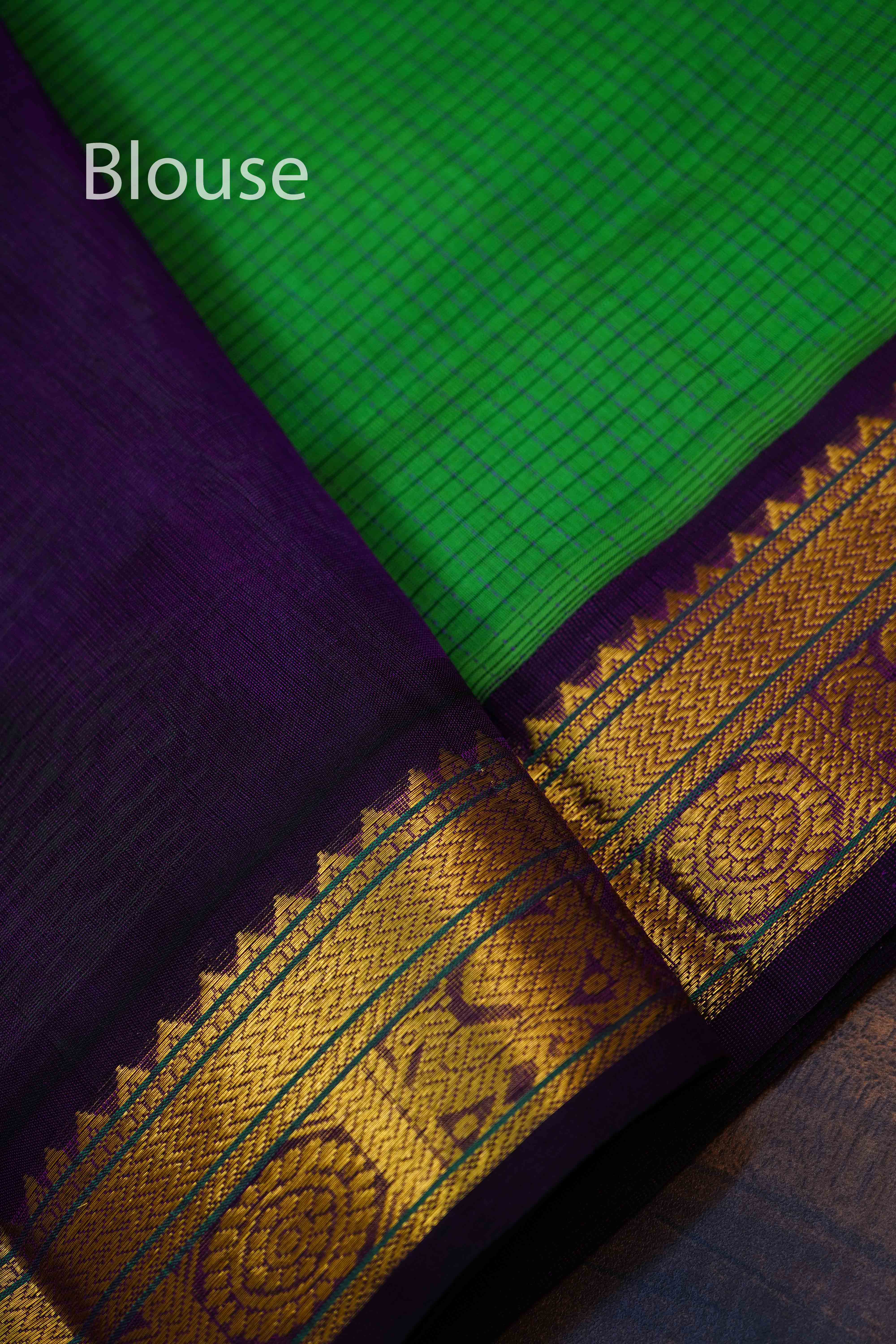 IRIS GREEN WITH BLACKBERRY PURE SILK COTTON SAREE - Queens Jewel Emporium