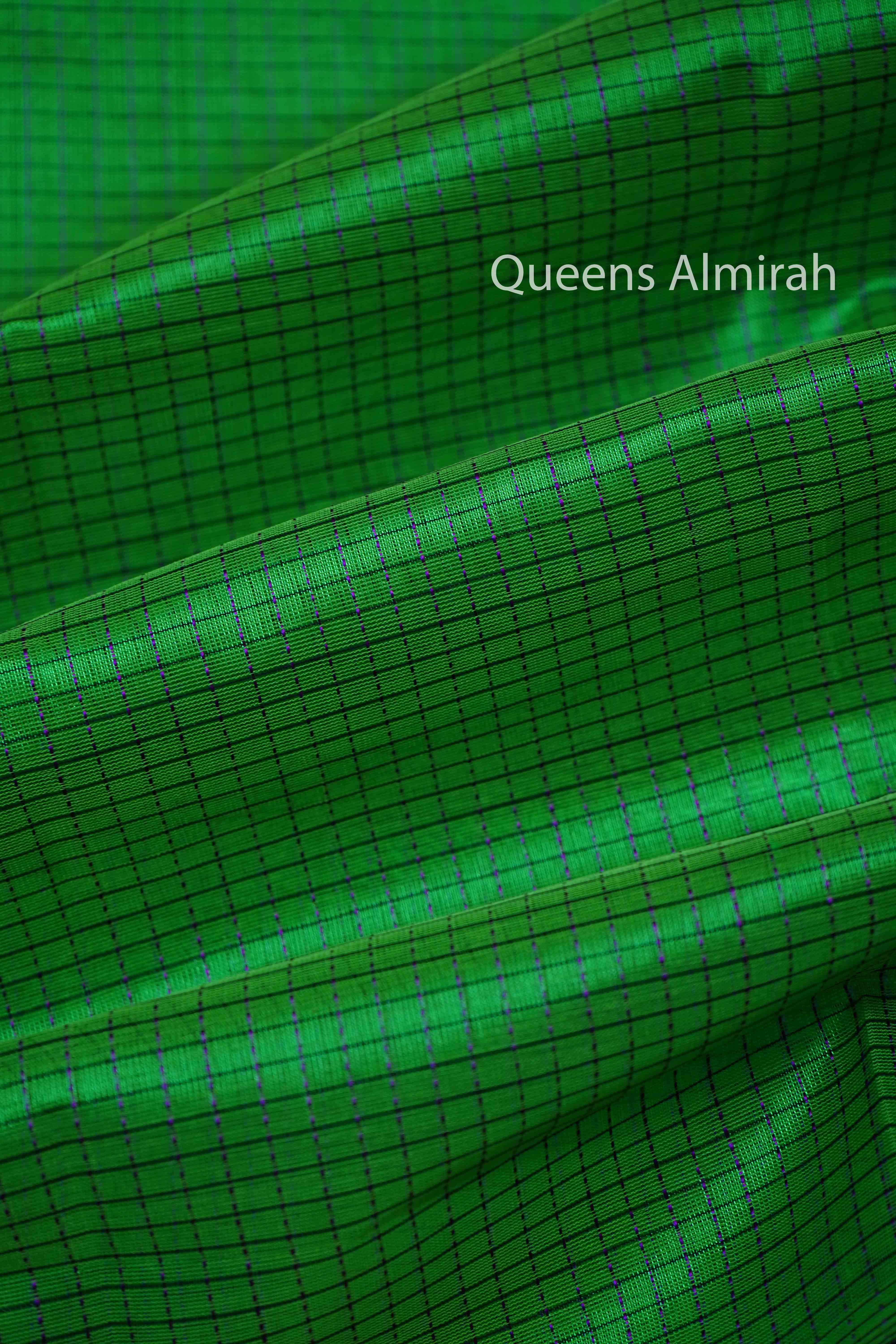 IRIS GREEN WITH BLACKBERRY PURE SILK COTTON SAREE - Queens Jewel Emporium