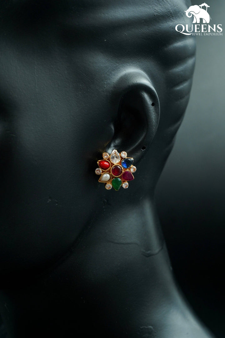 YAMUNA NAVARATNA EARRINGS - Queens Jewel Emporium
