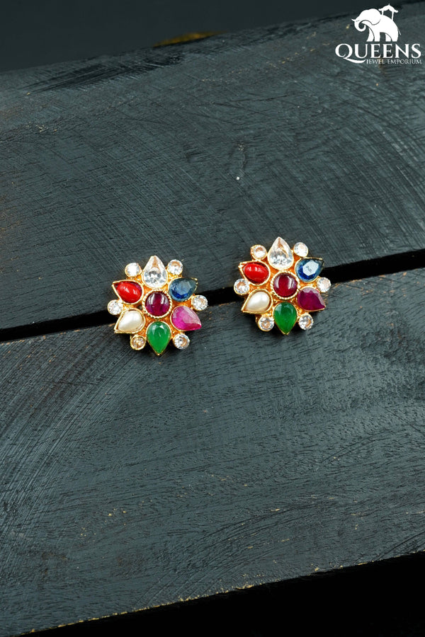 YAMUNA NAVARATNA EARRINGS - Queens Jewel Emporium
