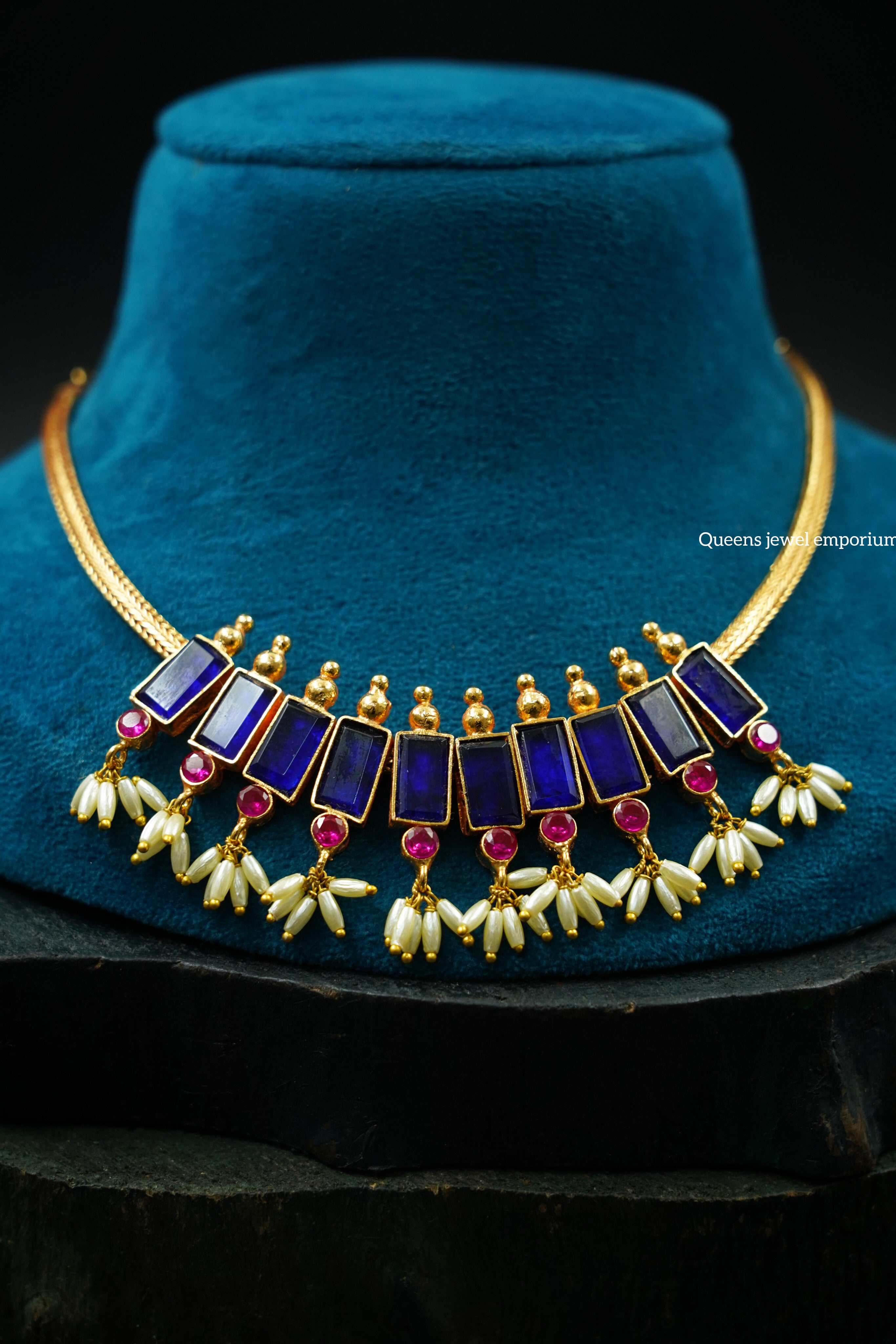 Pushpa Blue Kemp Necklace