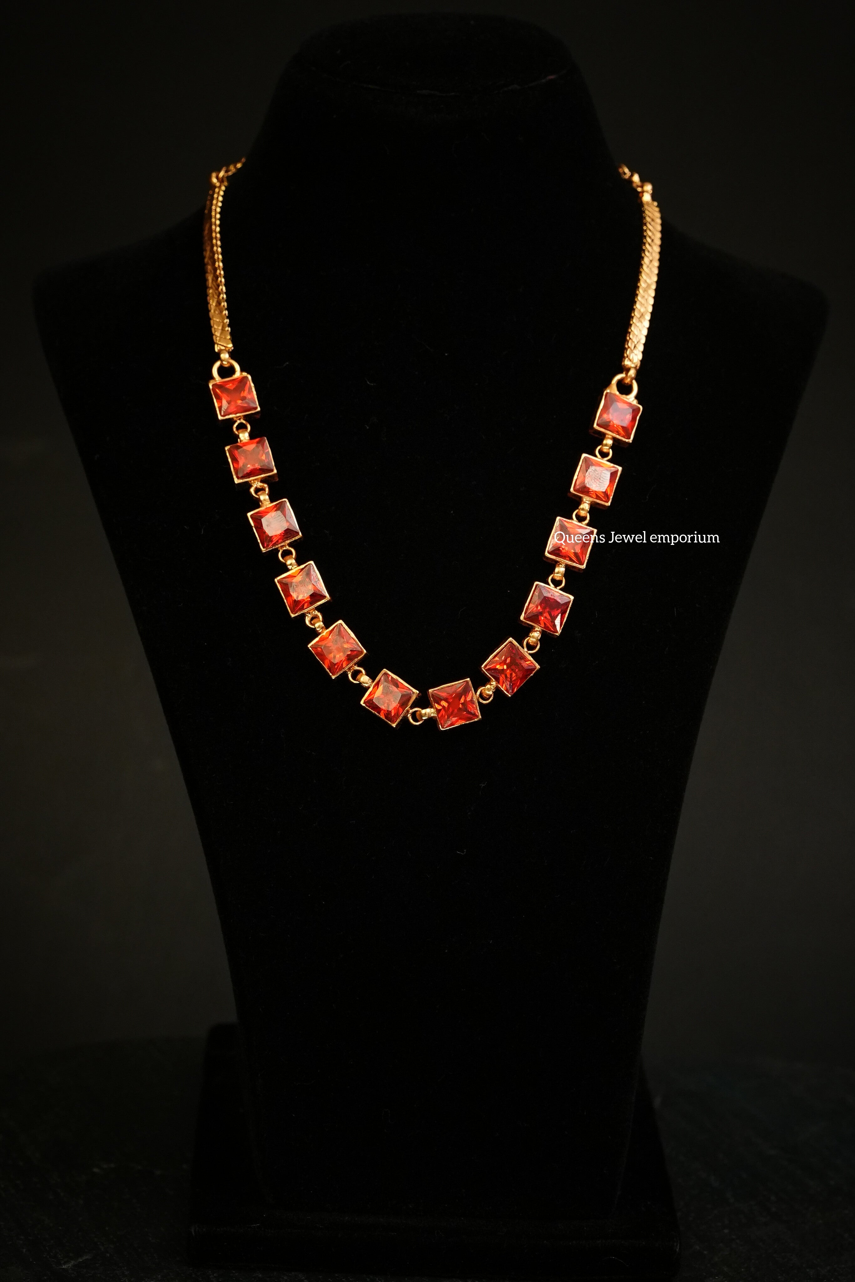Madhulika Square Necklace  - Garnet