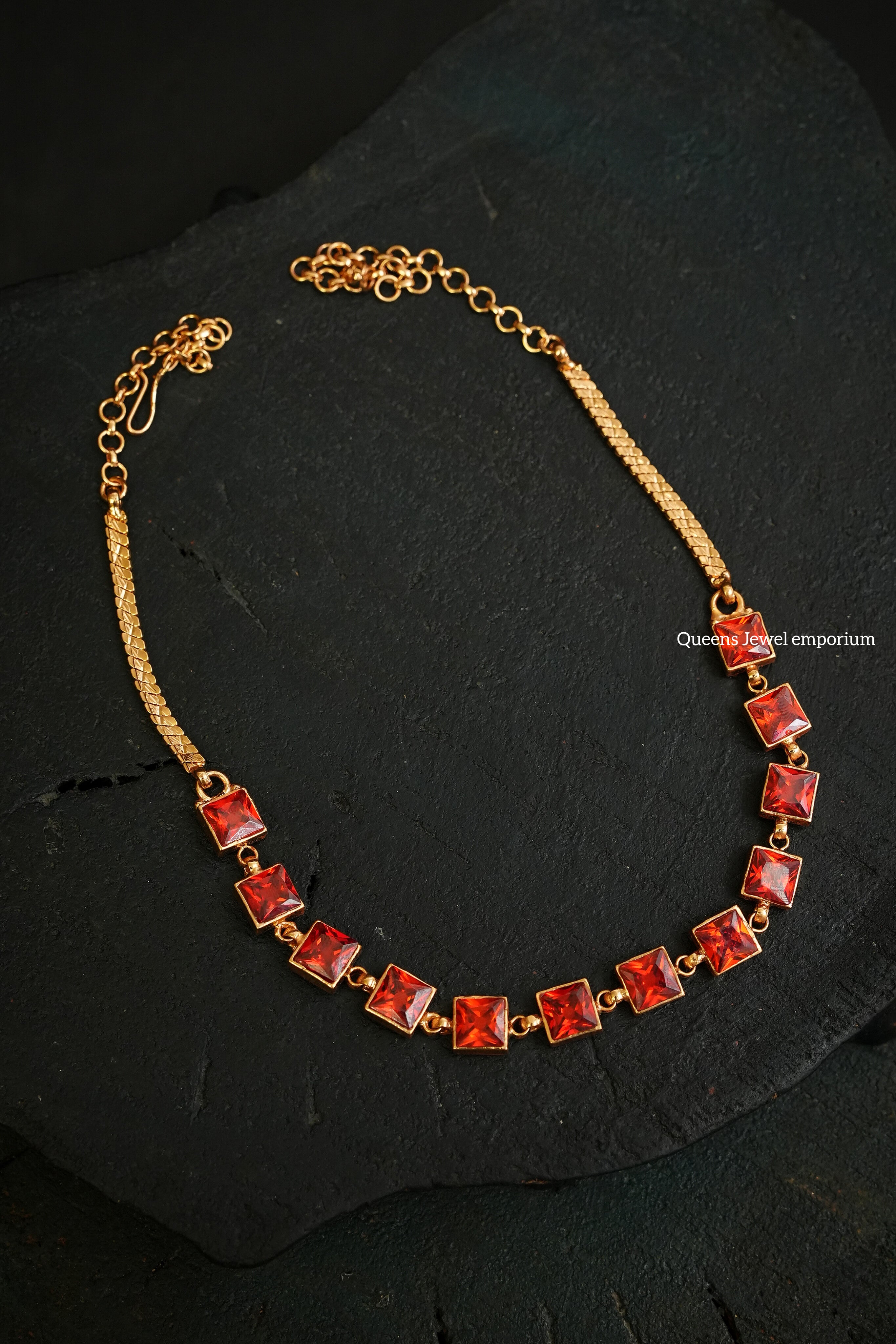Madhulika Square Necklace  - Garnet