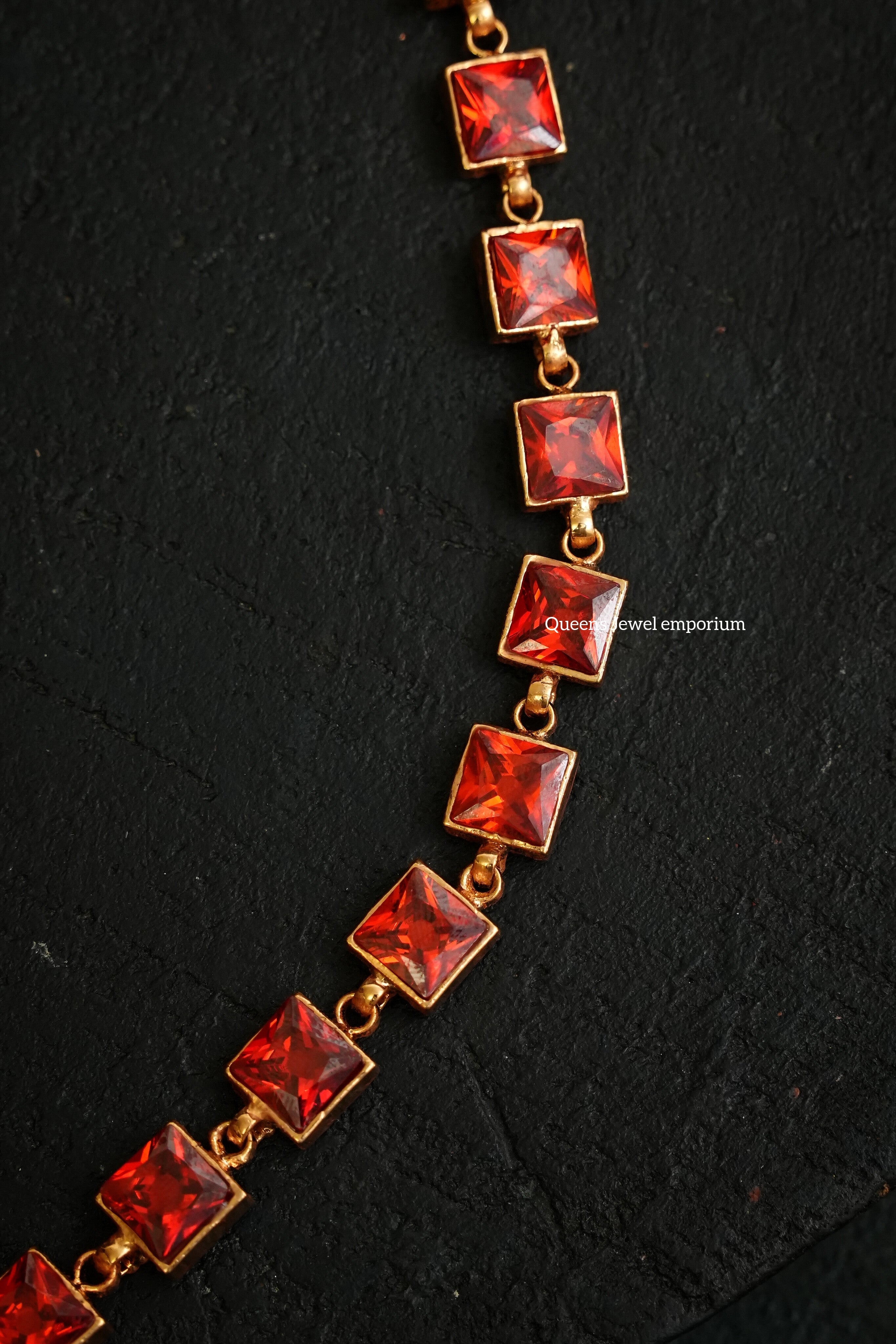Madhulika Square Necklace  - Garnet
