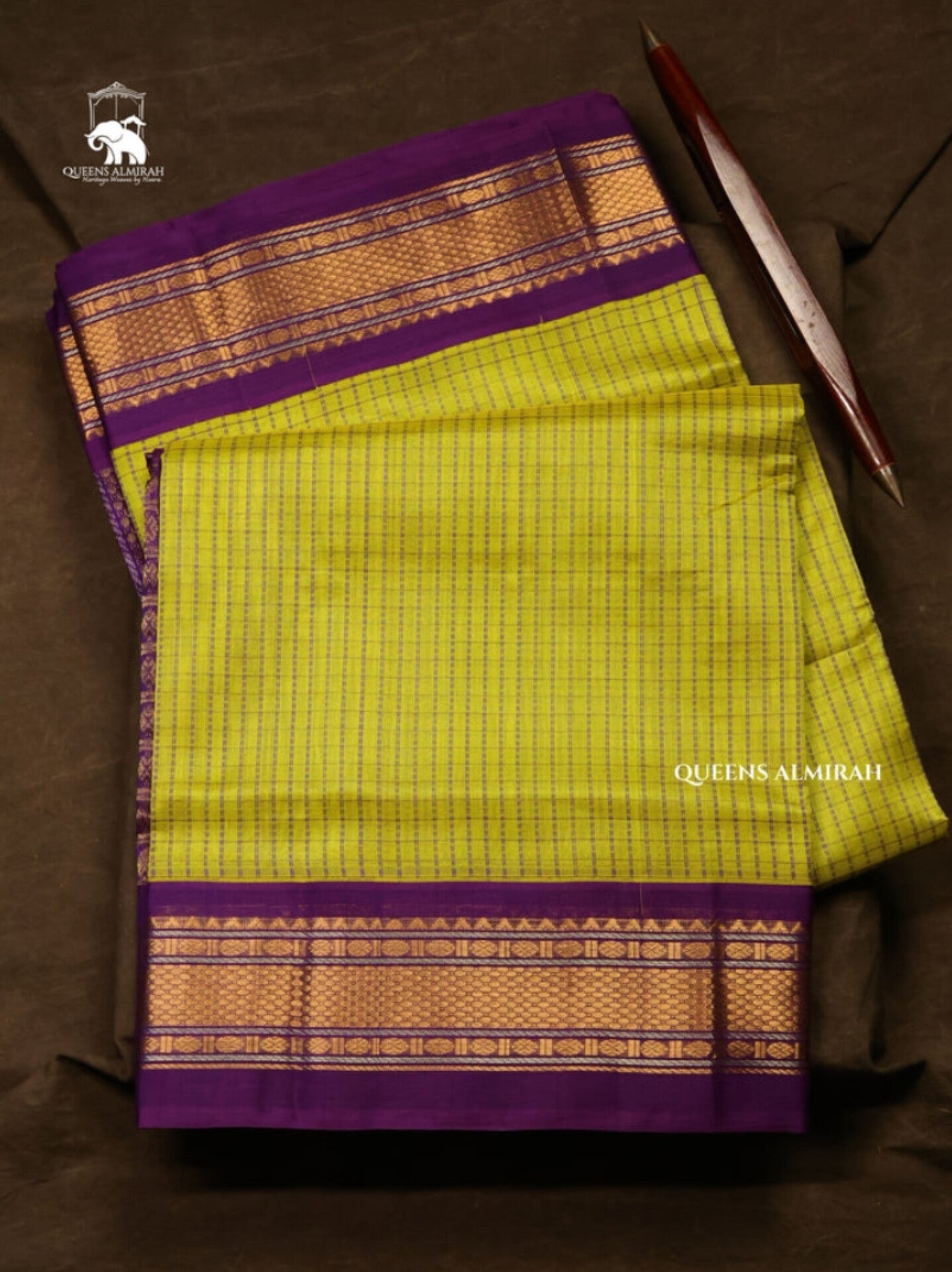 Lemon Yellow With Purple Pure Silk Cotton Saree