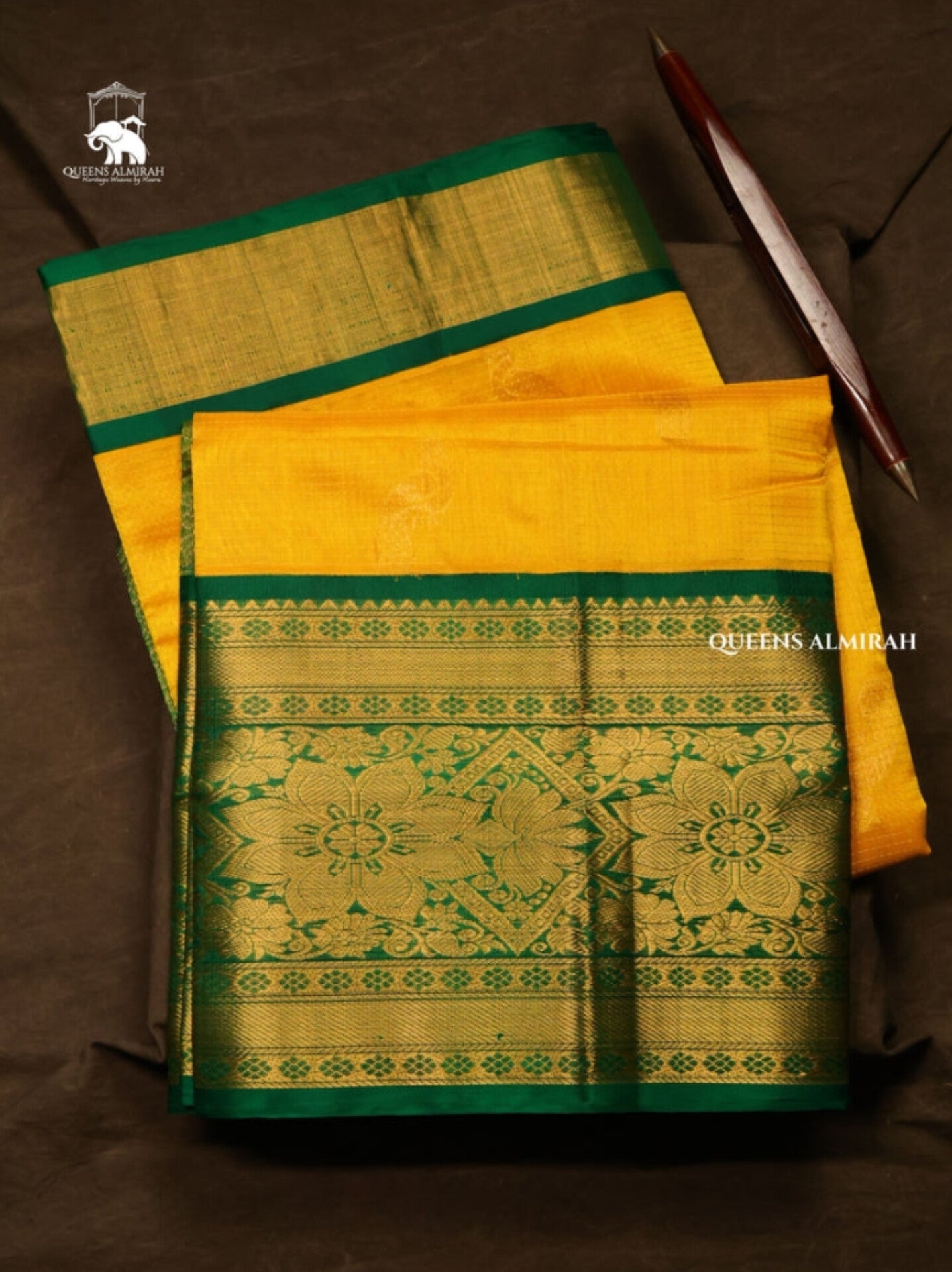 Yellow With Green Pure Silk Cotton Saree