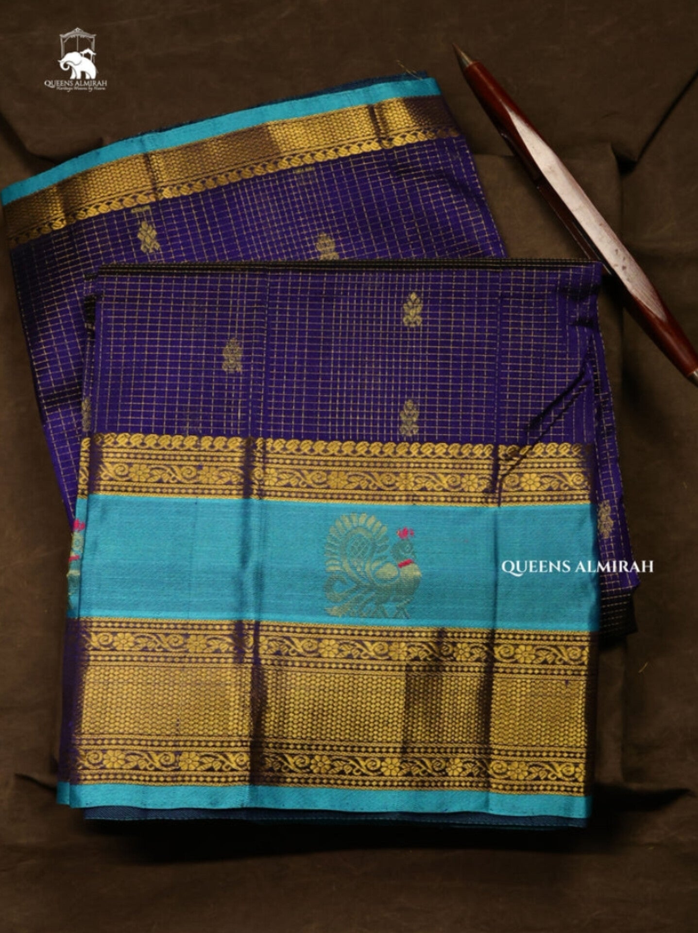 Navy Blue With Blue Pure Silk Cotton Saree