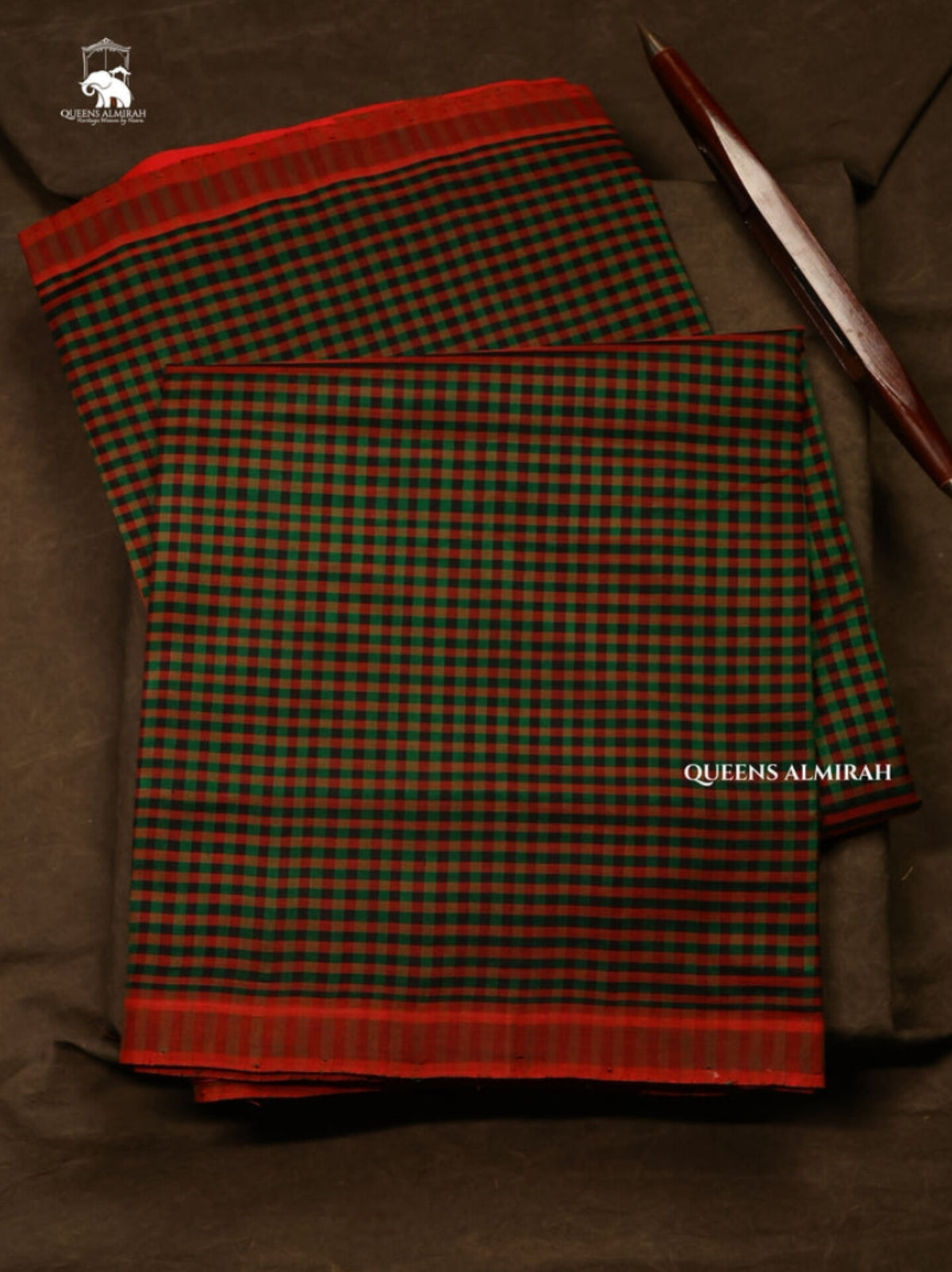 Green With Maroon Kattam Pure Silk Cotton Saree