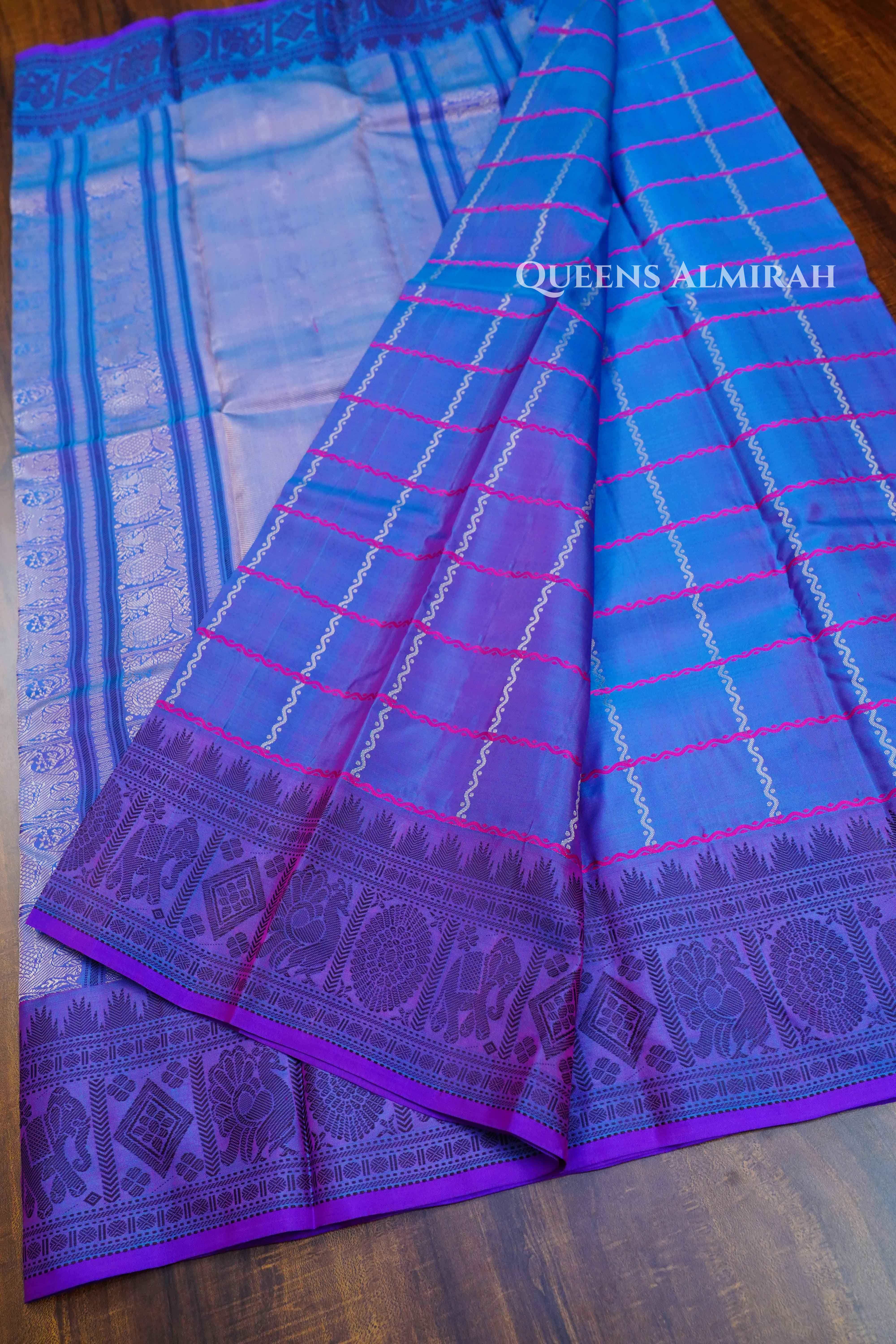 Iris Blue Pure Kanchivaram Silk Saree QUEENS ALMIRAH