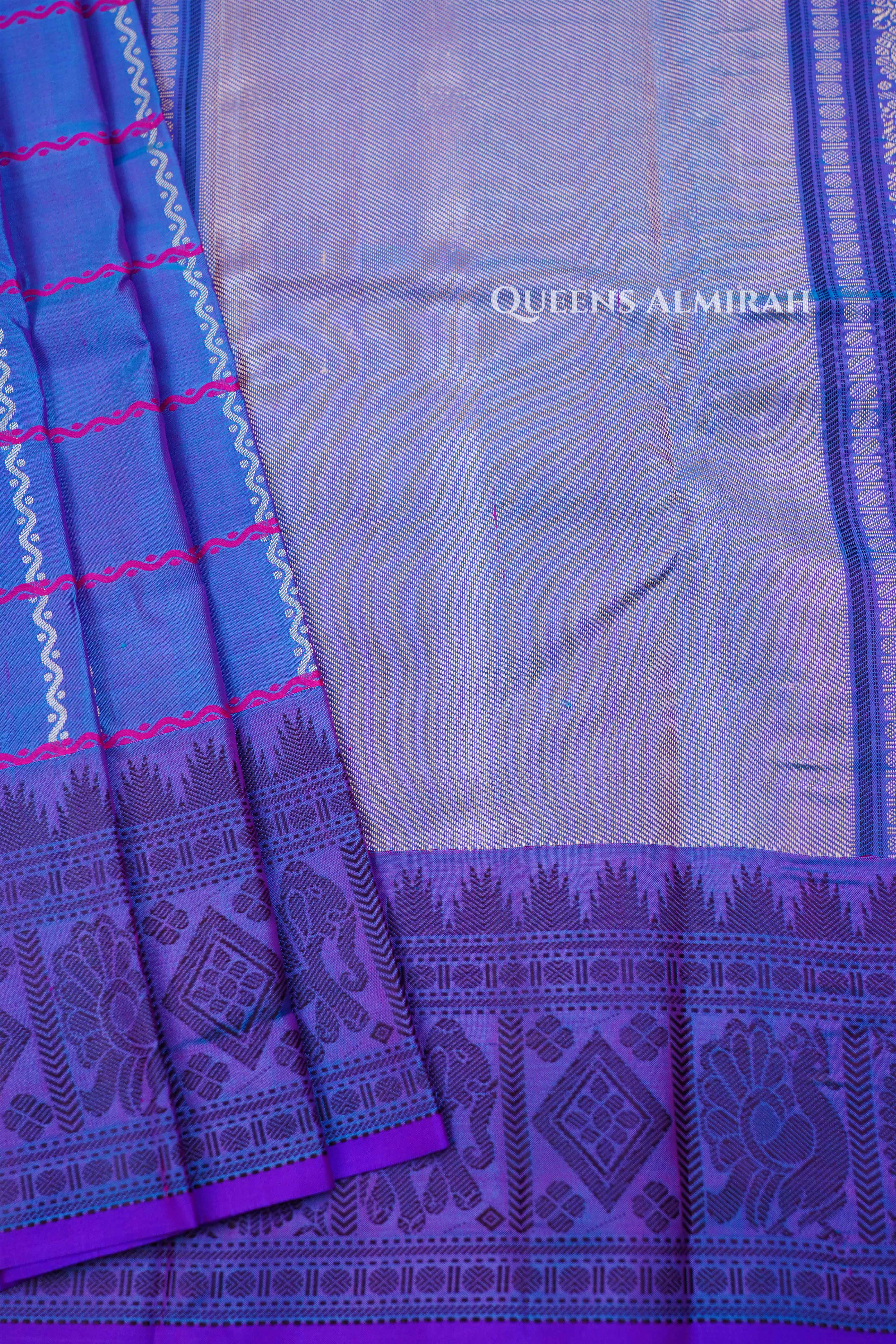 Iris Blue Pure Kanchivaram Silk Saree QUEENS ALMIRAH