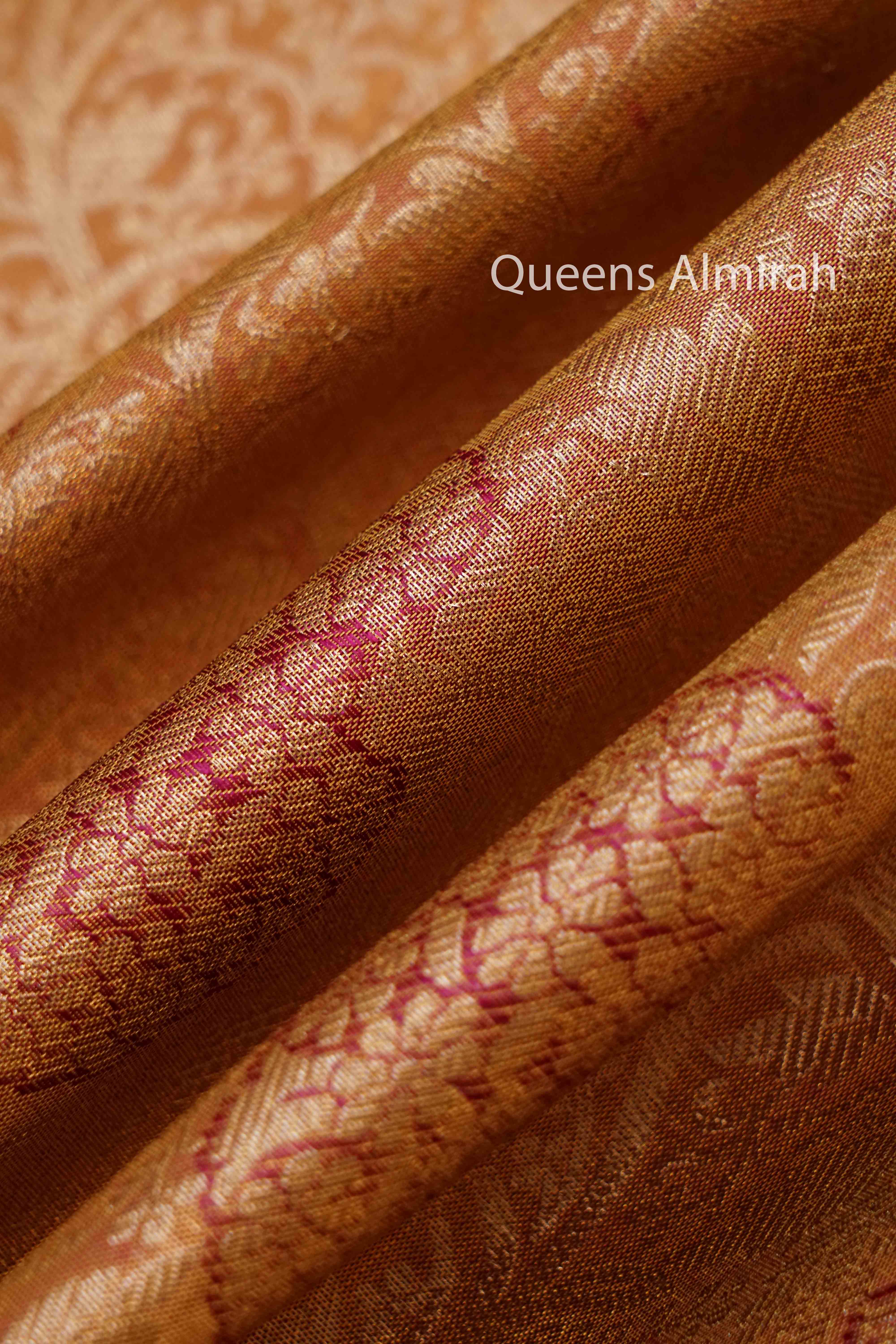 IVORY GOLD WITH PINK KANCHIVARAM  SILK SAREE - Queens Jewel Emporium