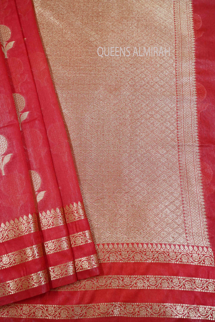 RED CHILLY SEMI  MUNGA SILK SAREE - Queens Jewel Emporium