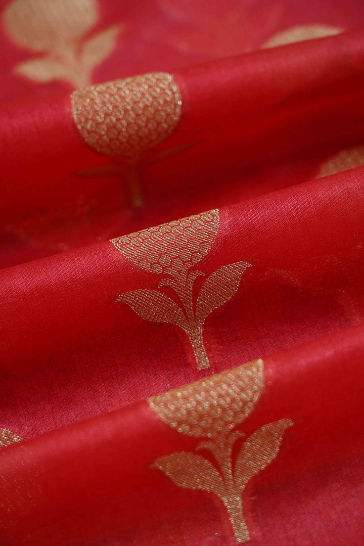 RED CHILLY SEMI  MUNGA SILK SAREE - Queens Jewel Emporium