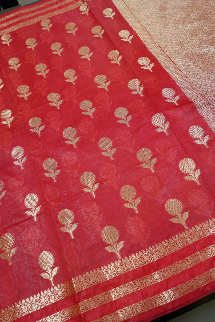RED CHILLY SEMI  MUNGA SILK SAREE - Queens Jewel Emporium