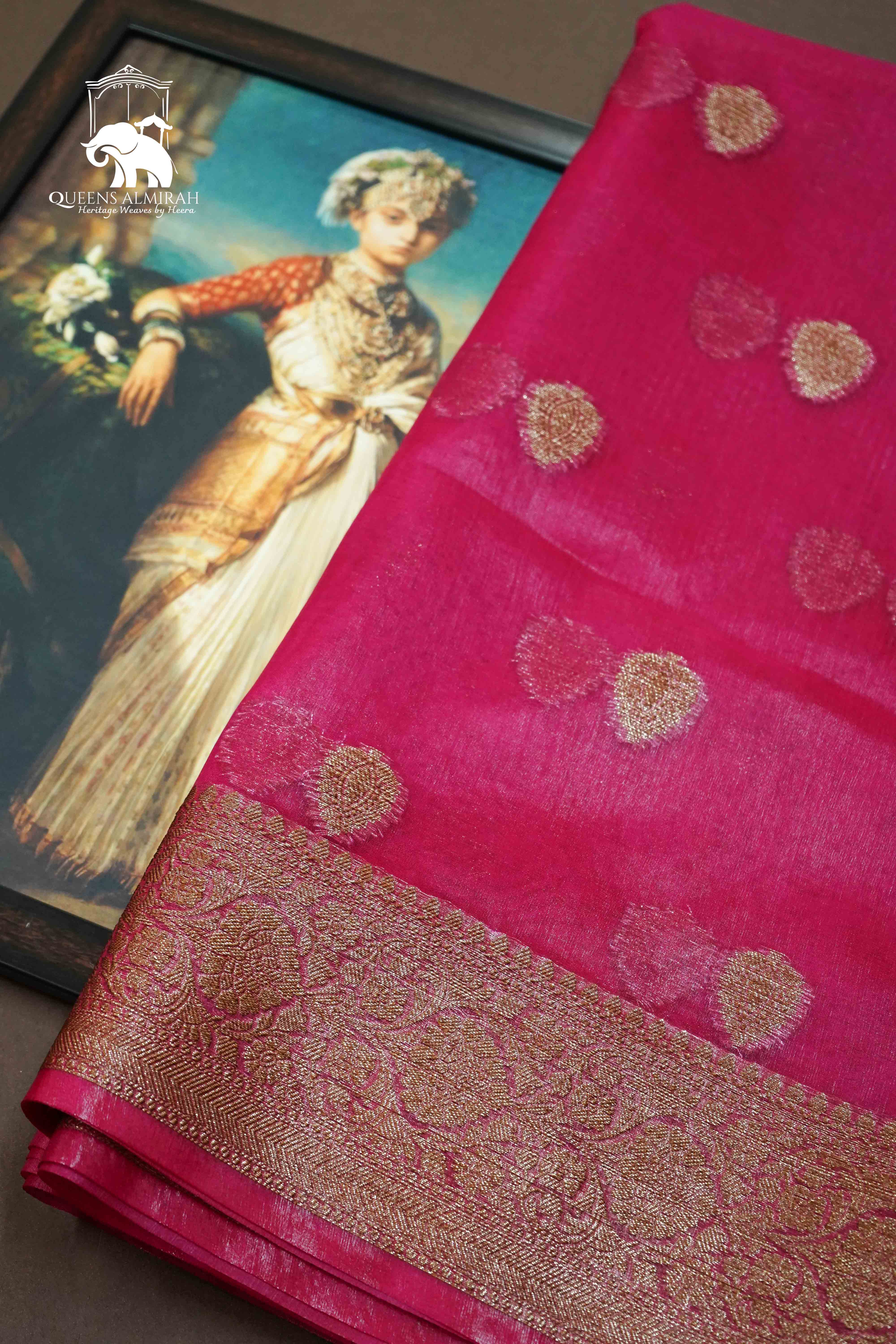 JAZZBERRY JAM PINK  KORA ORGANZA SAREE - Queens Jewel Emporium