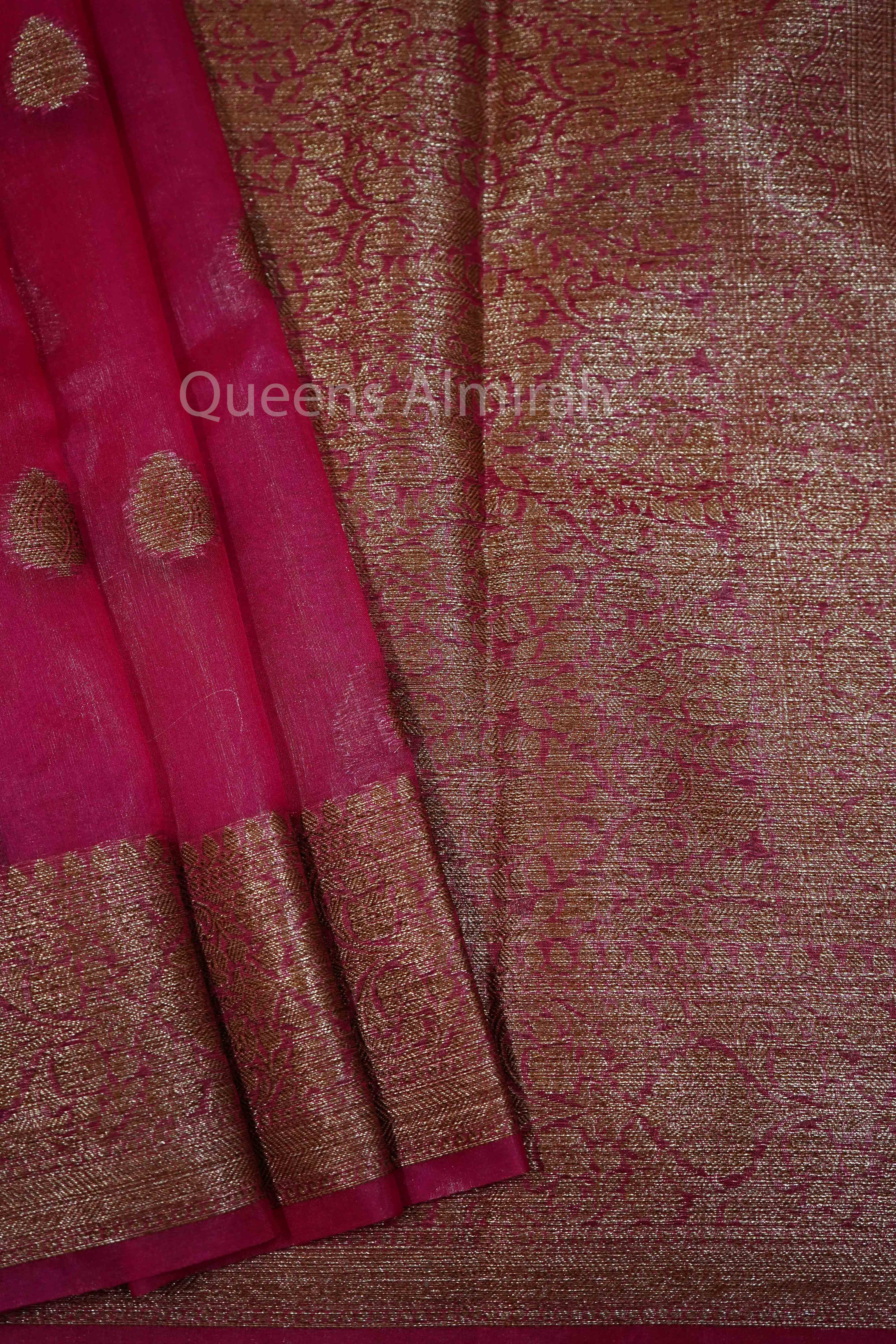 JAZZBERRY JAM PINK  KORA ORGANZA SAREE - Queens Jewel Emporium