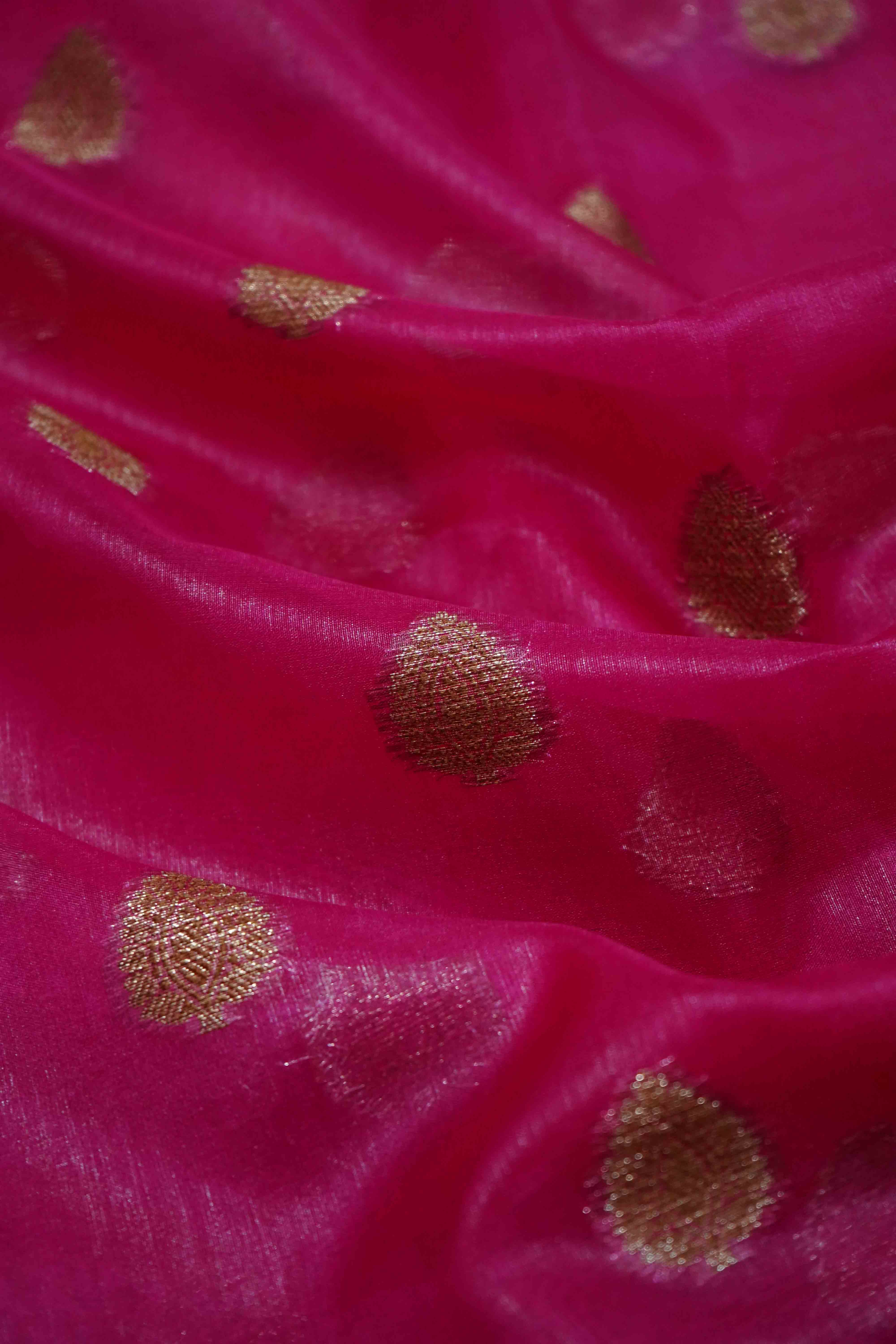 JAZZBERRY JAM PINK  KORA ORGANZA SAREE - Queens Jewel Emporium