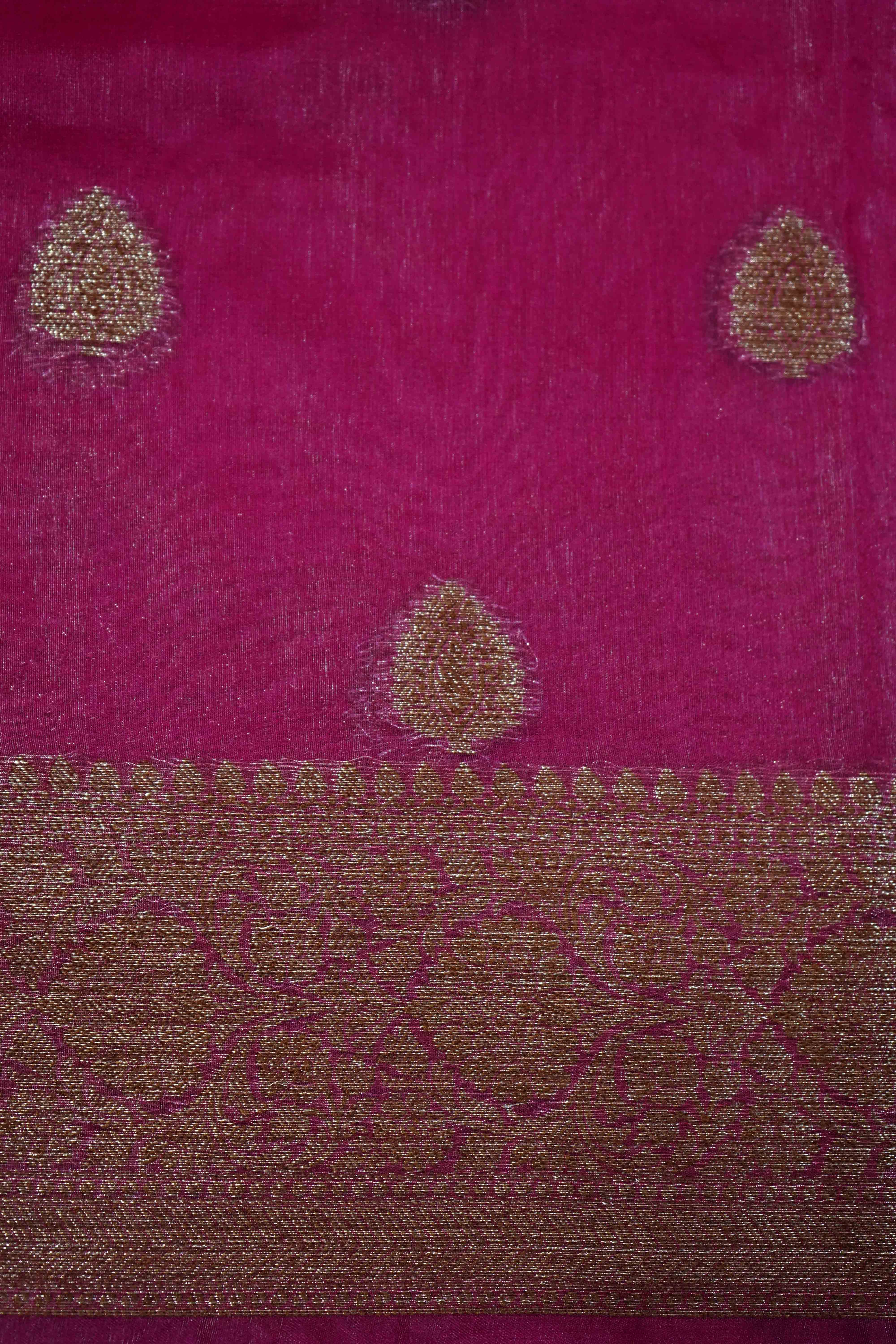 JAZZBERRY JAM PINK  KORA ORGANZA SAREE - Queens Jewel Emporium