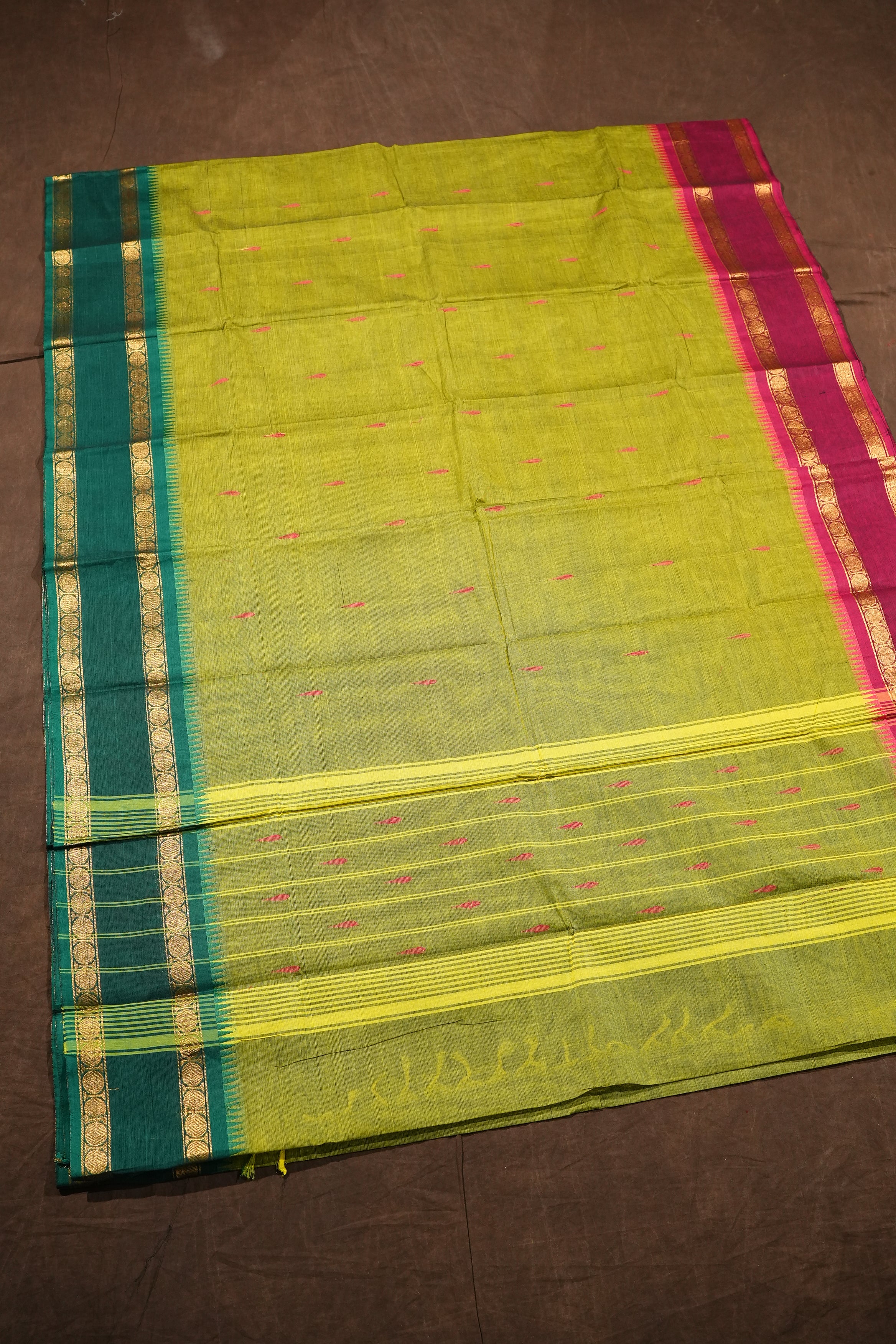 Green Ganga Jamuna Border Kanchi Cotton Saree