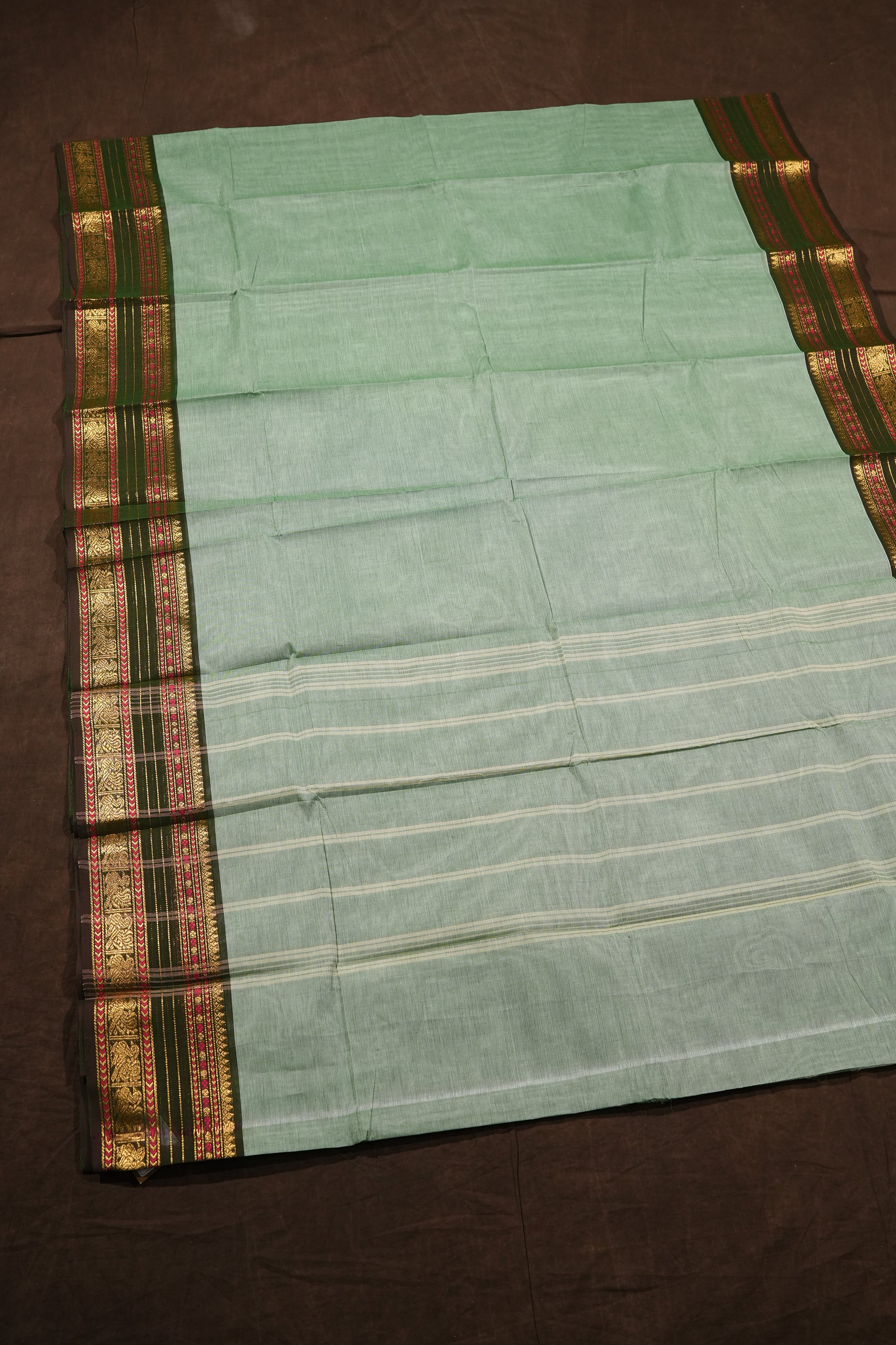 Greenish Grey With Bown Kanchi Cotton Saree