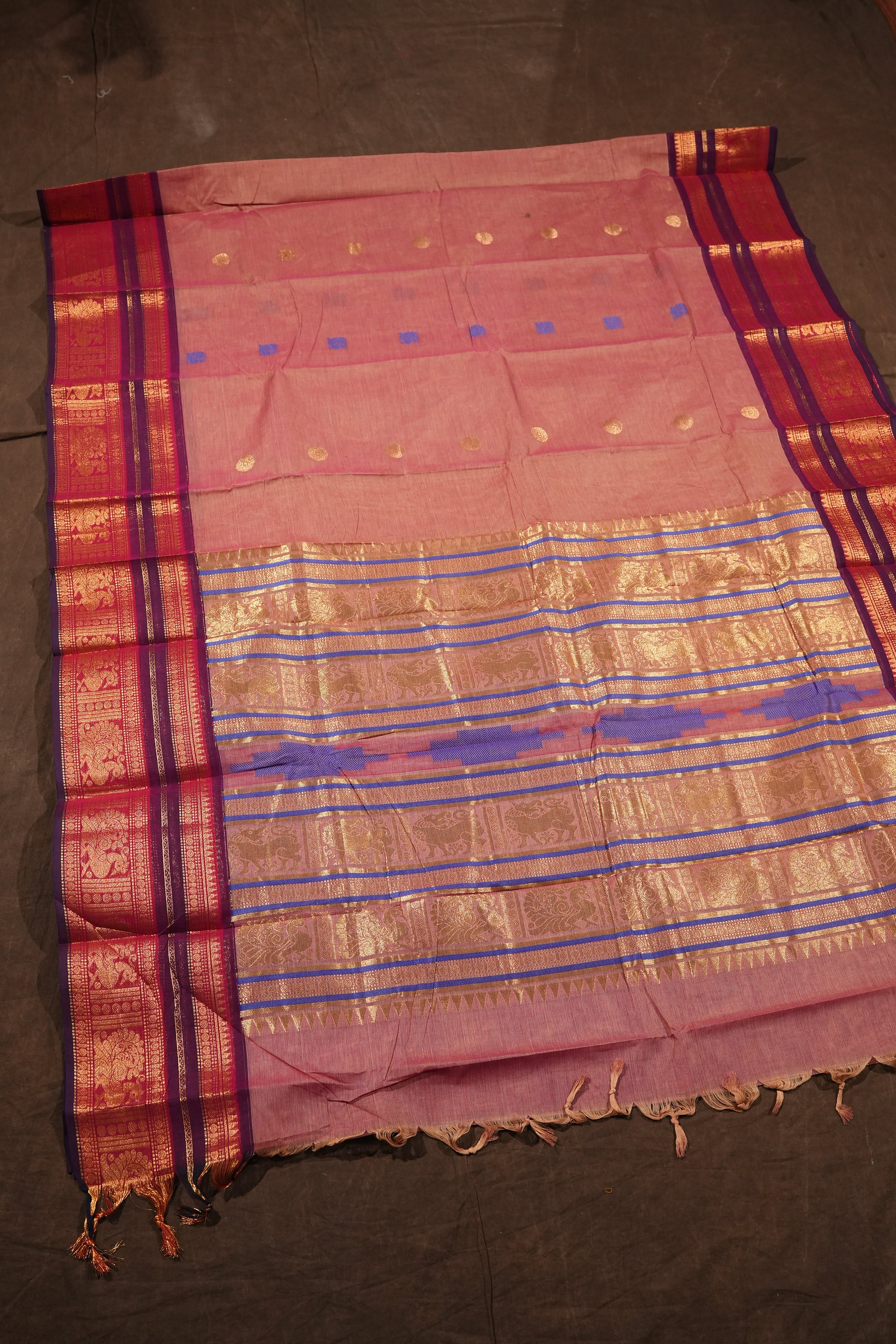 Onion Pink With Purple Kanchi Cotton Saree