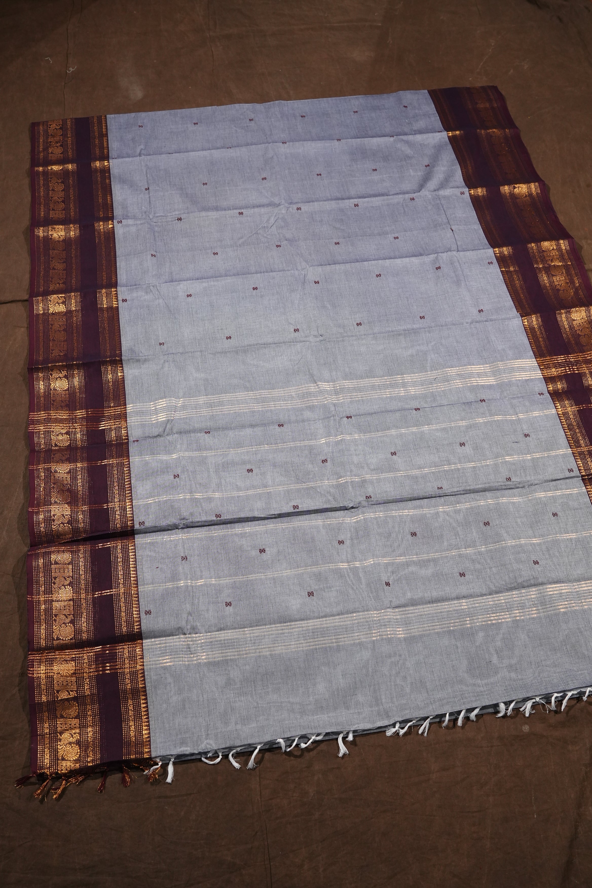 Ash Grey With Brown Kanchi Cotton Saree