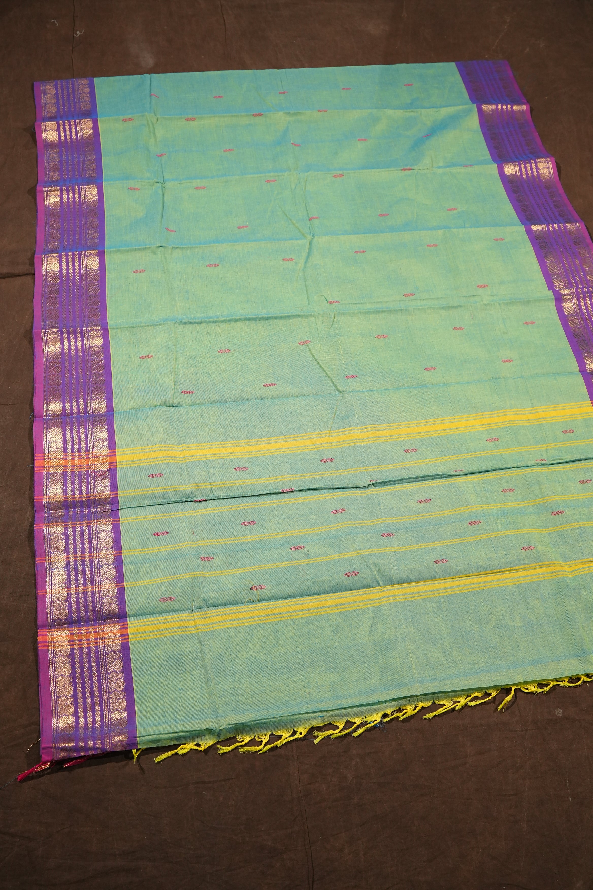 Green With Purple Kanchi Cotton Saree