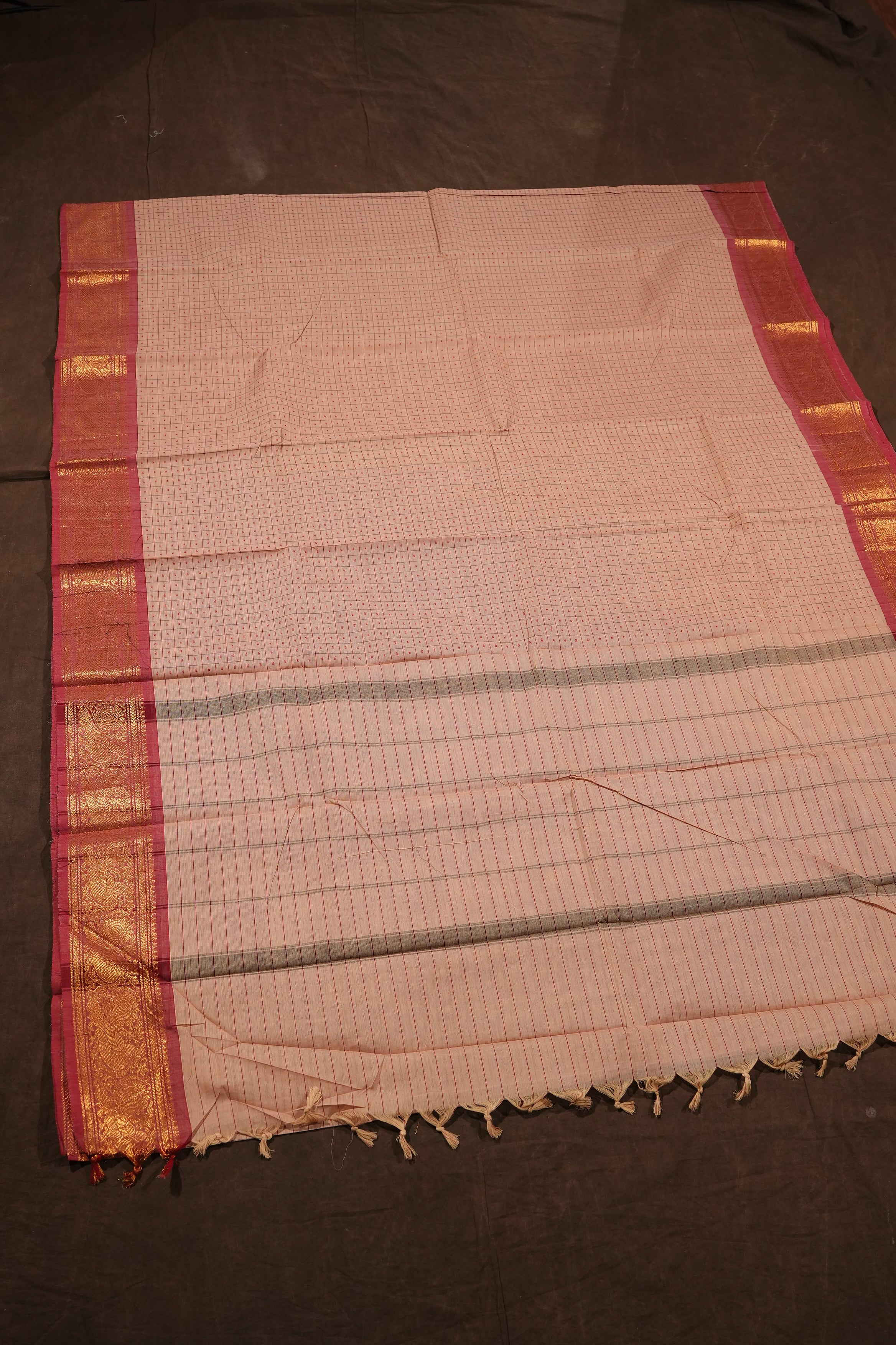 Light Pink With Red Kanchi Cotton Saree
