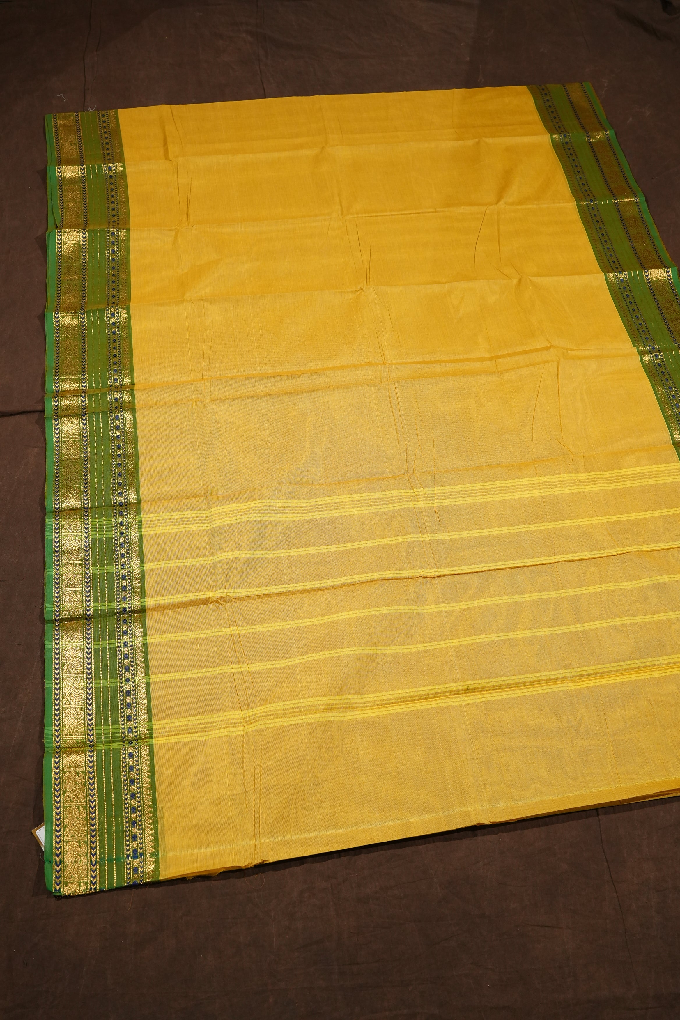 Turmaric Yellow With Green Kanchi Cotton Saree