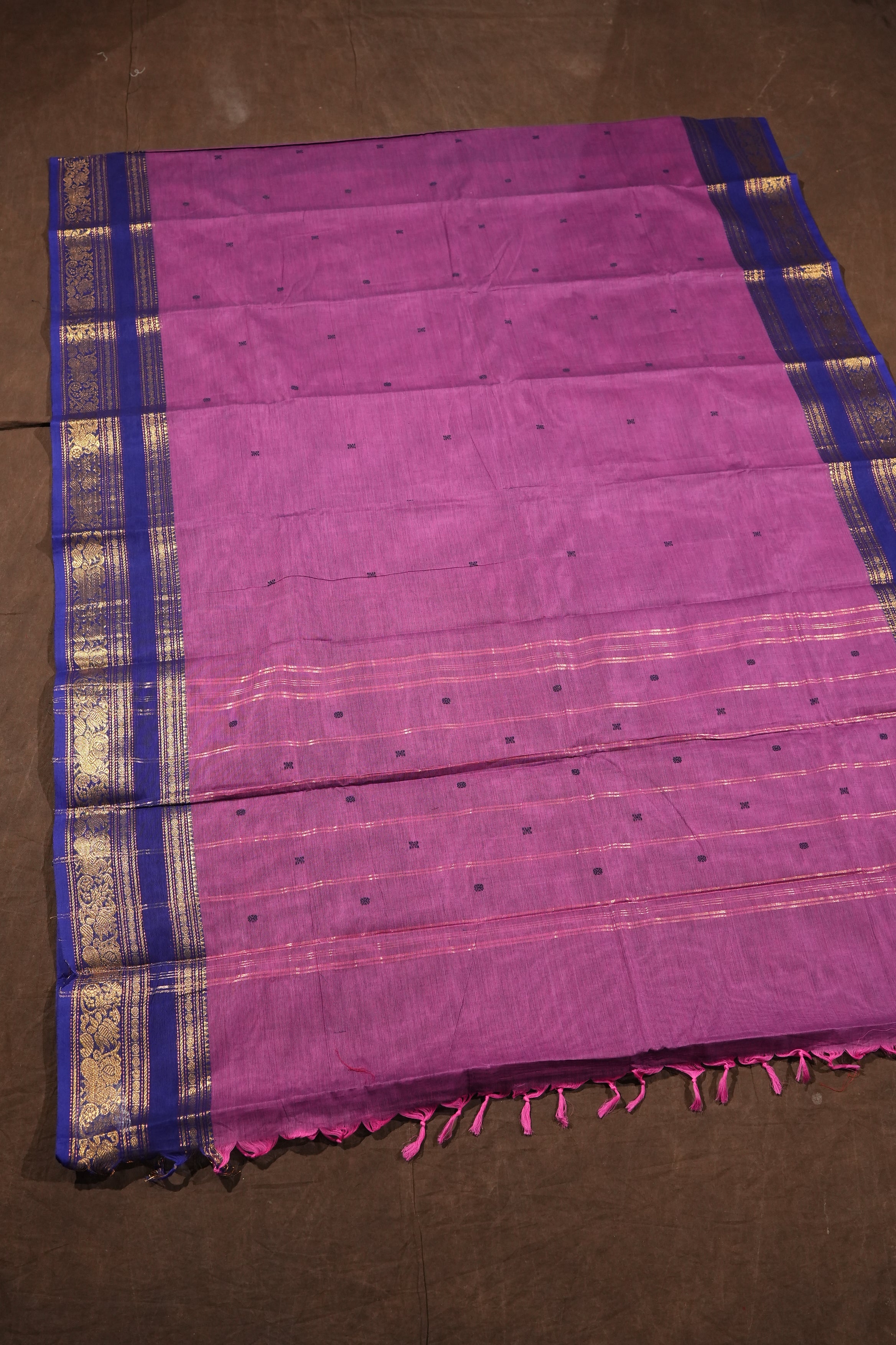Onion Pink With Blue Kanchi Cotton Saree