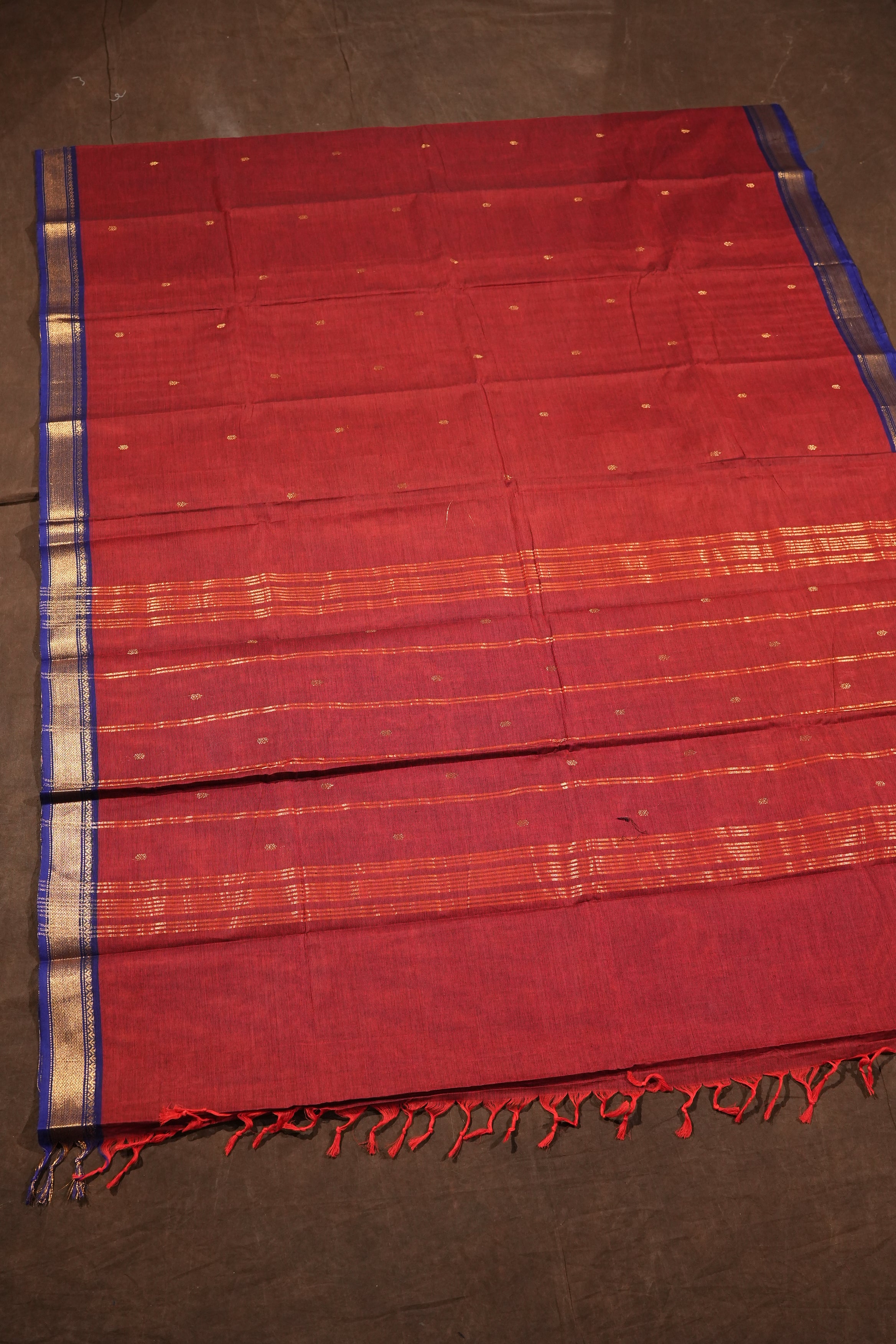 Maroon With Blue Kanchi Cotton Saree