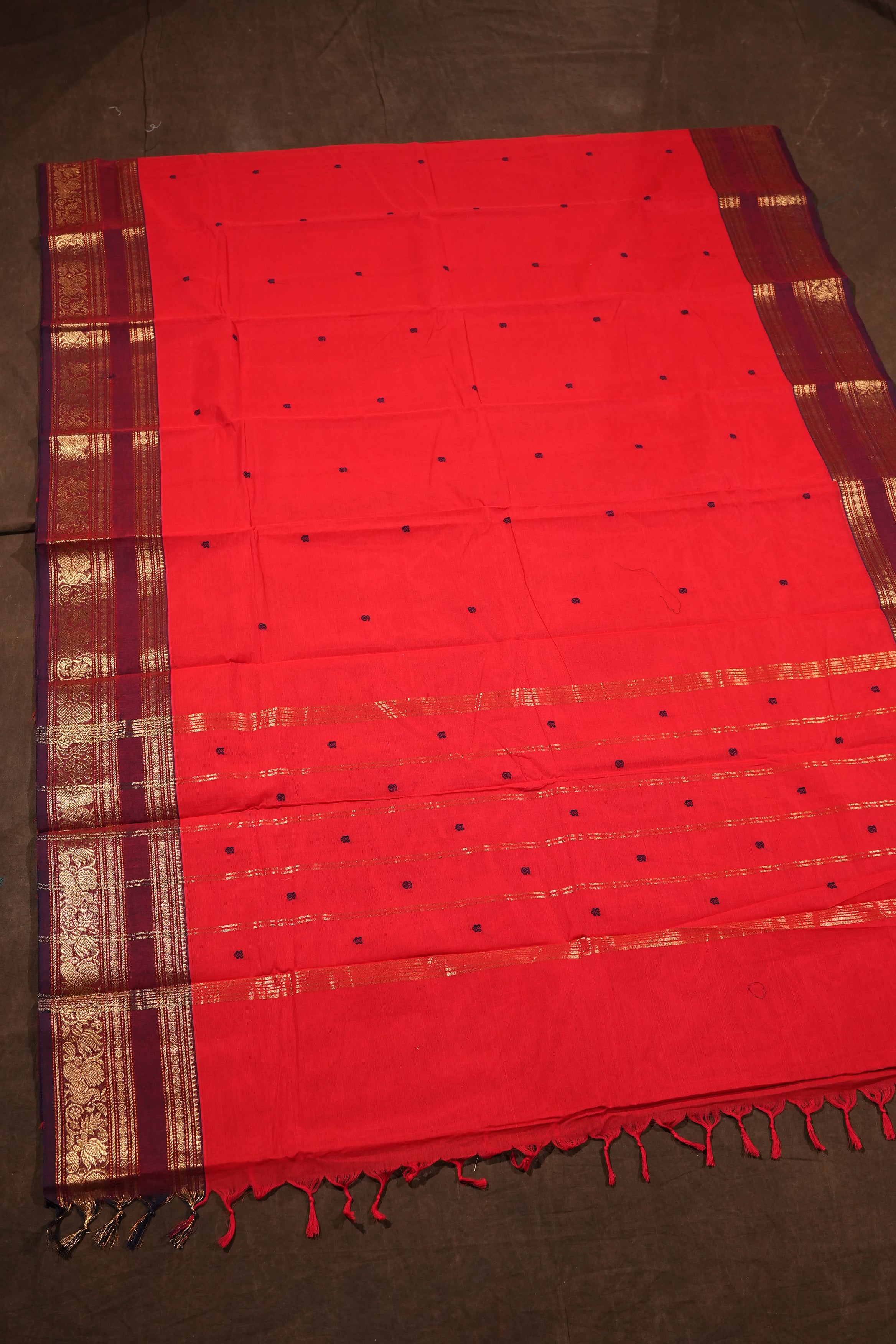 Red With Purple Kanchi Cotton Saree