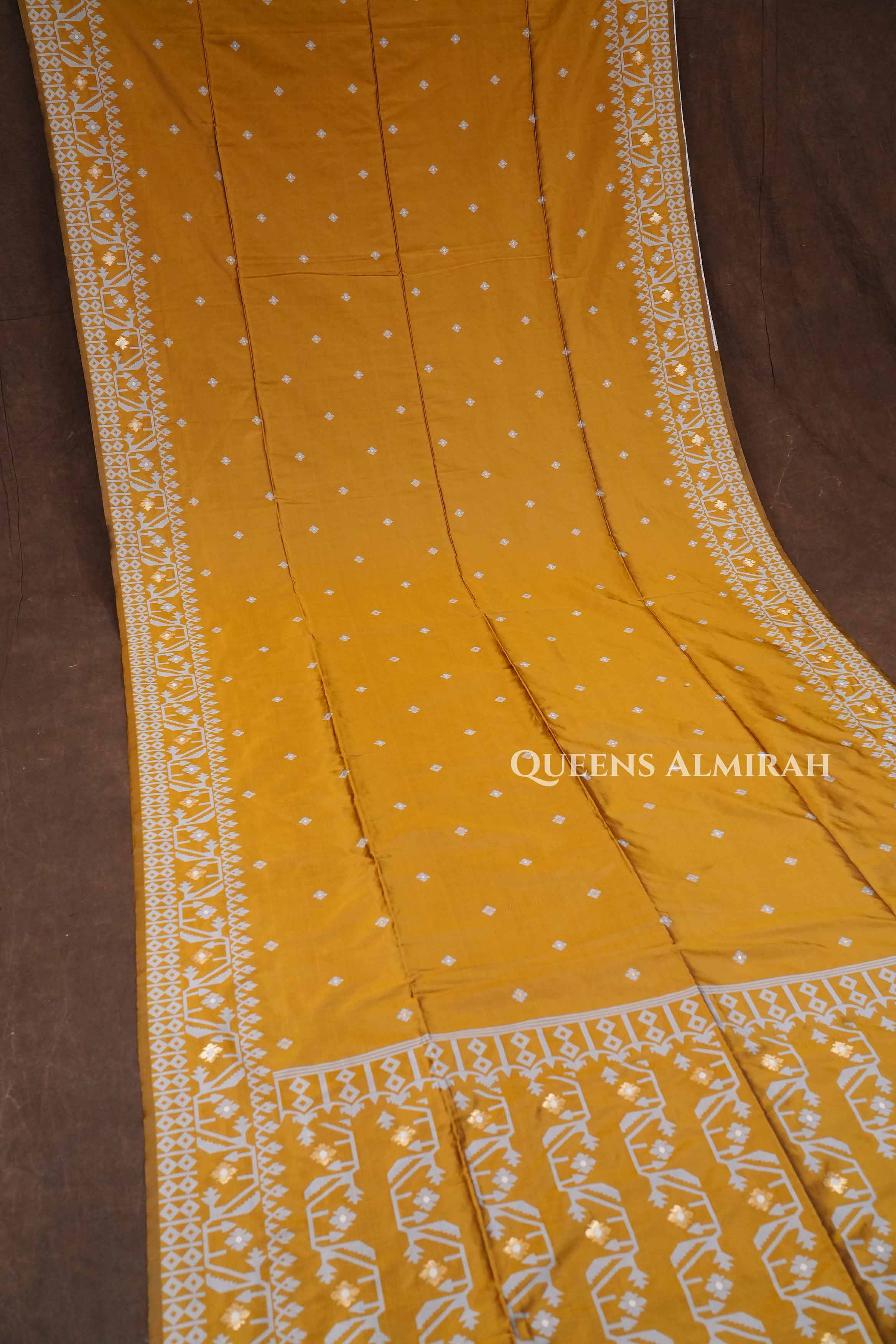 Mustard Yellow Jamdani Butter Silk Saree