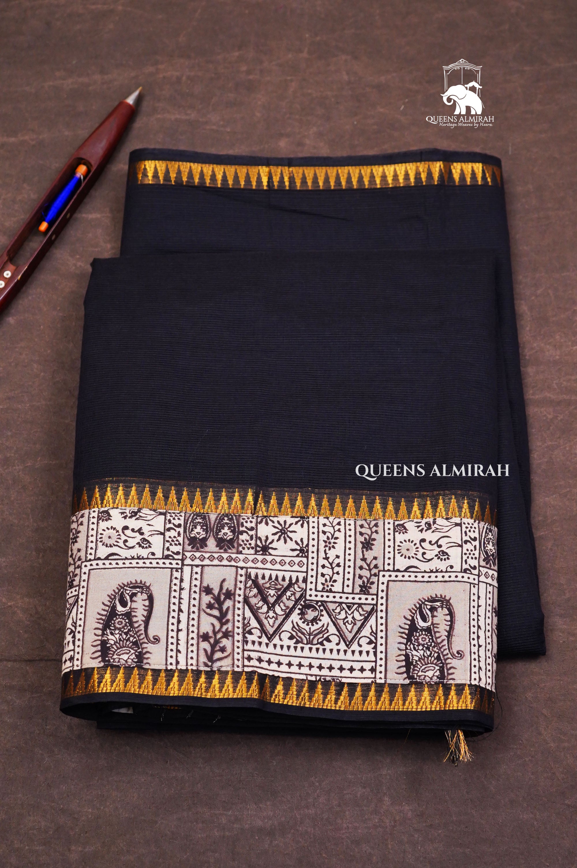 Black With Kalamkari Border Mangalgiri Saree