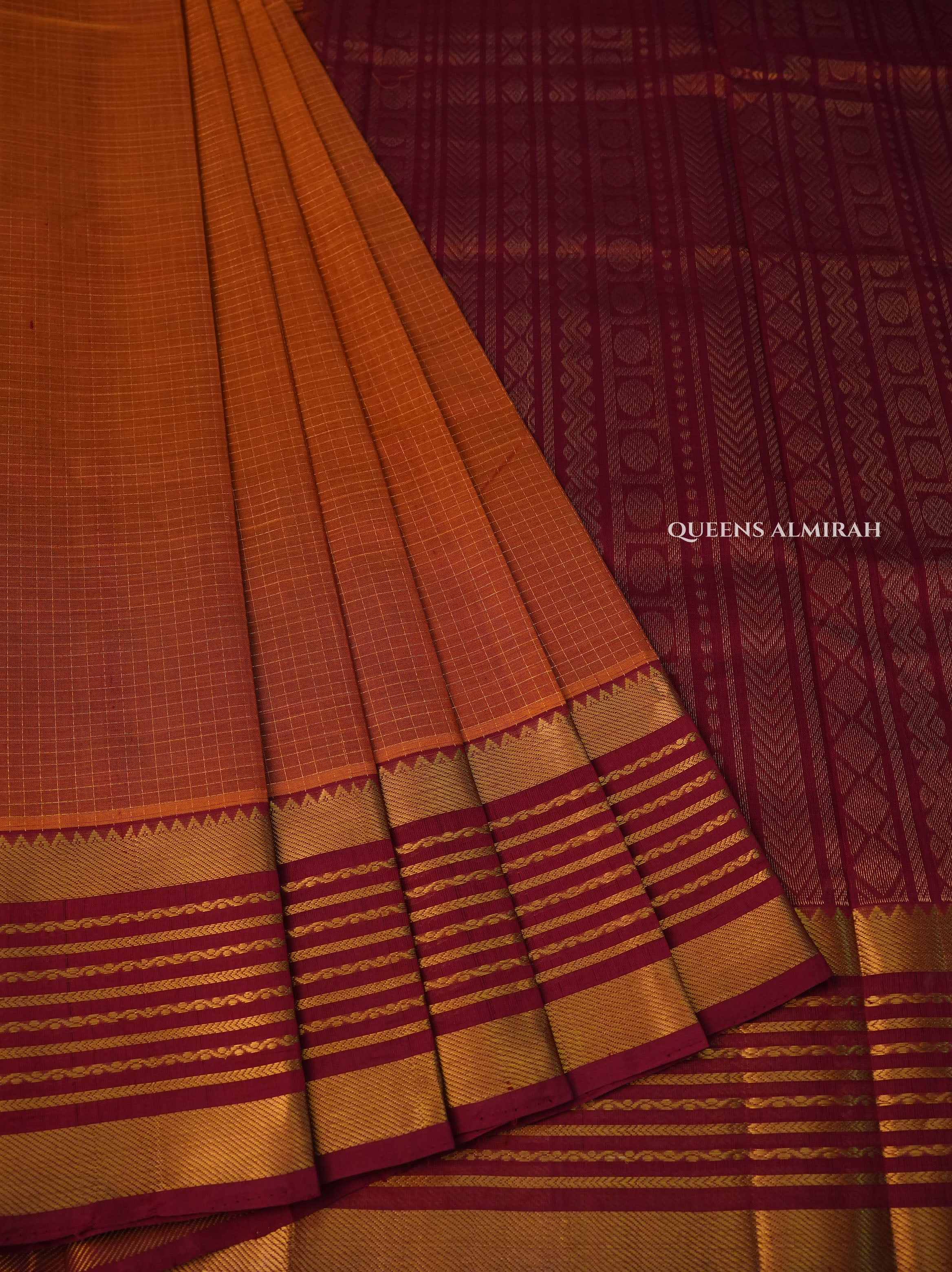 Orange With Maroon Varisapet Border Pure Silk Cotton Saree