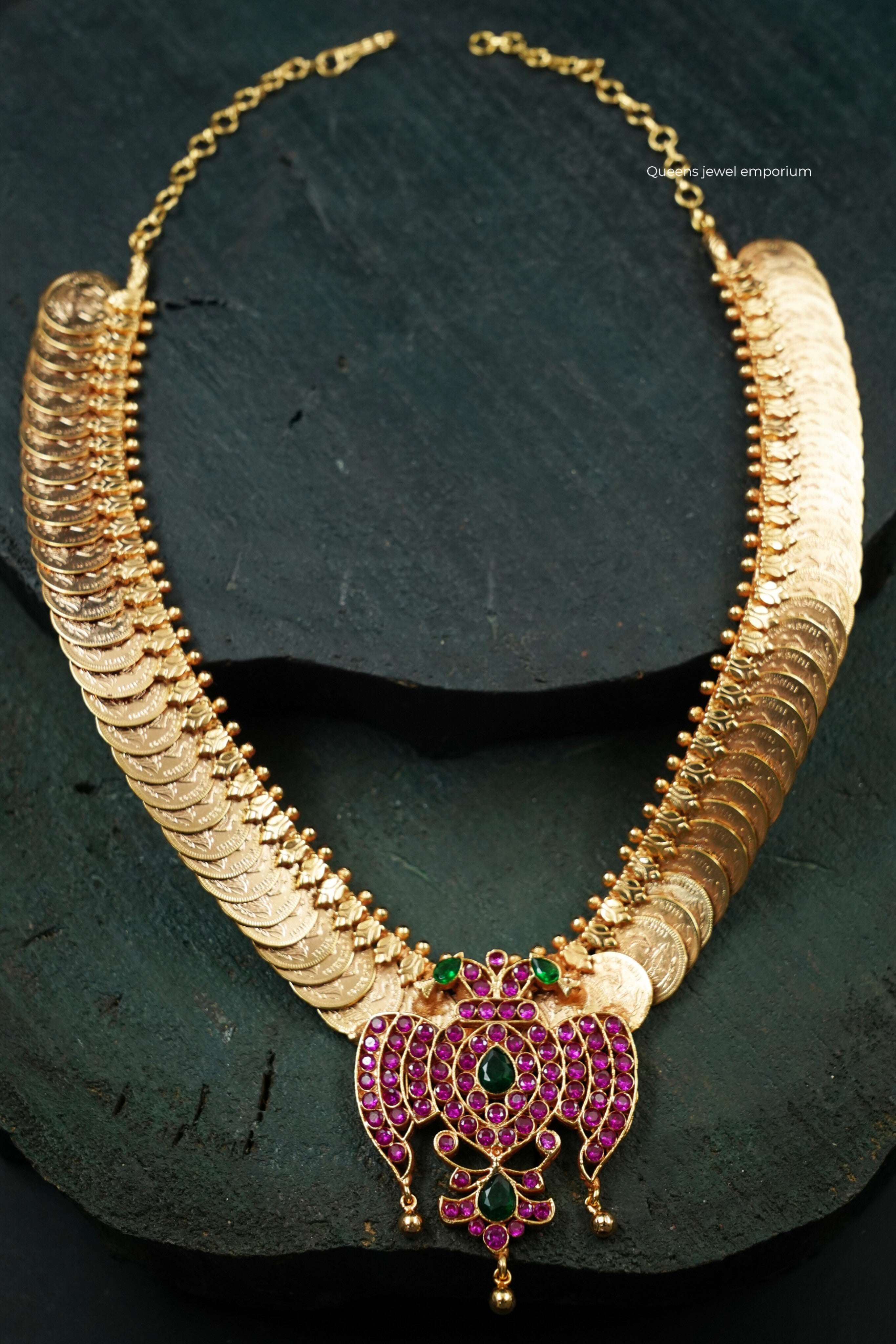 Pink stone gandaberunda pendant-Karnataka traditional haram