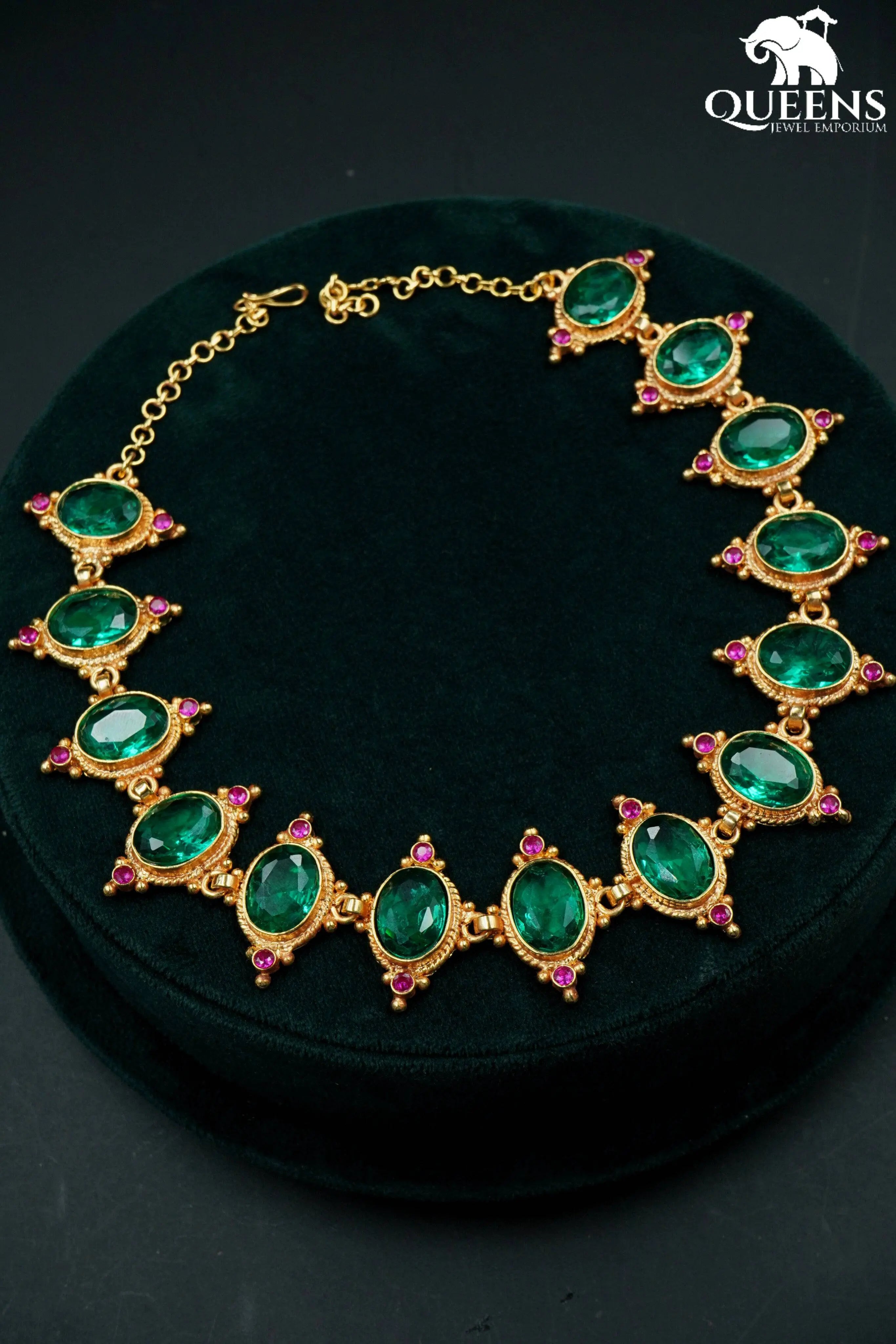 KUNKUMA MID LENGTH HARAM - GREEN - Queens Jewel Emporium