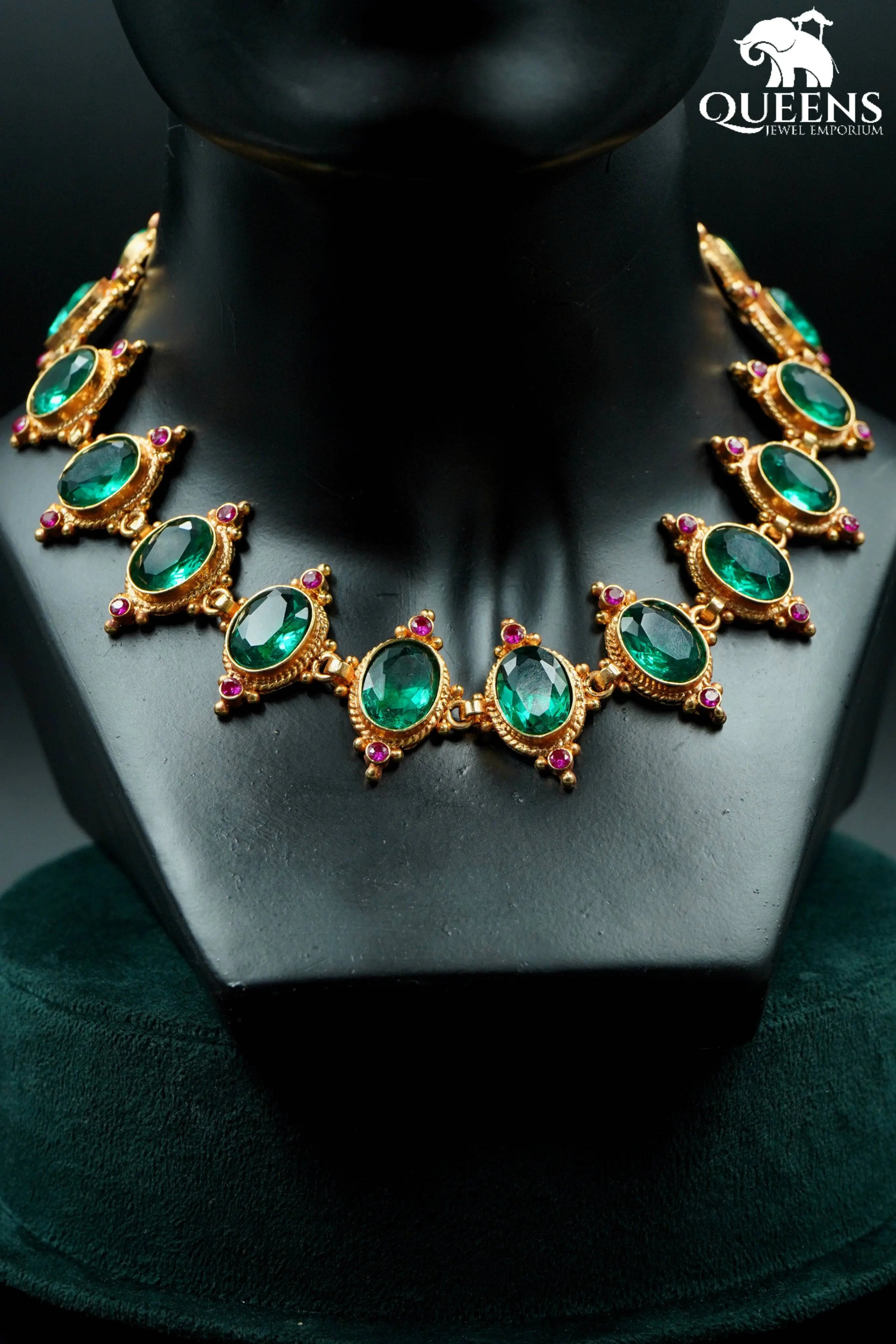 KUNKUMA MID LENGTH HARAM - GREEN - Queens Jewel Emporium