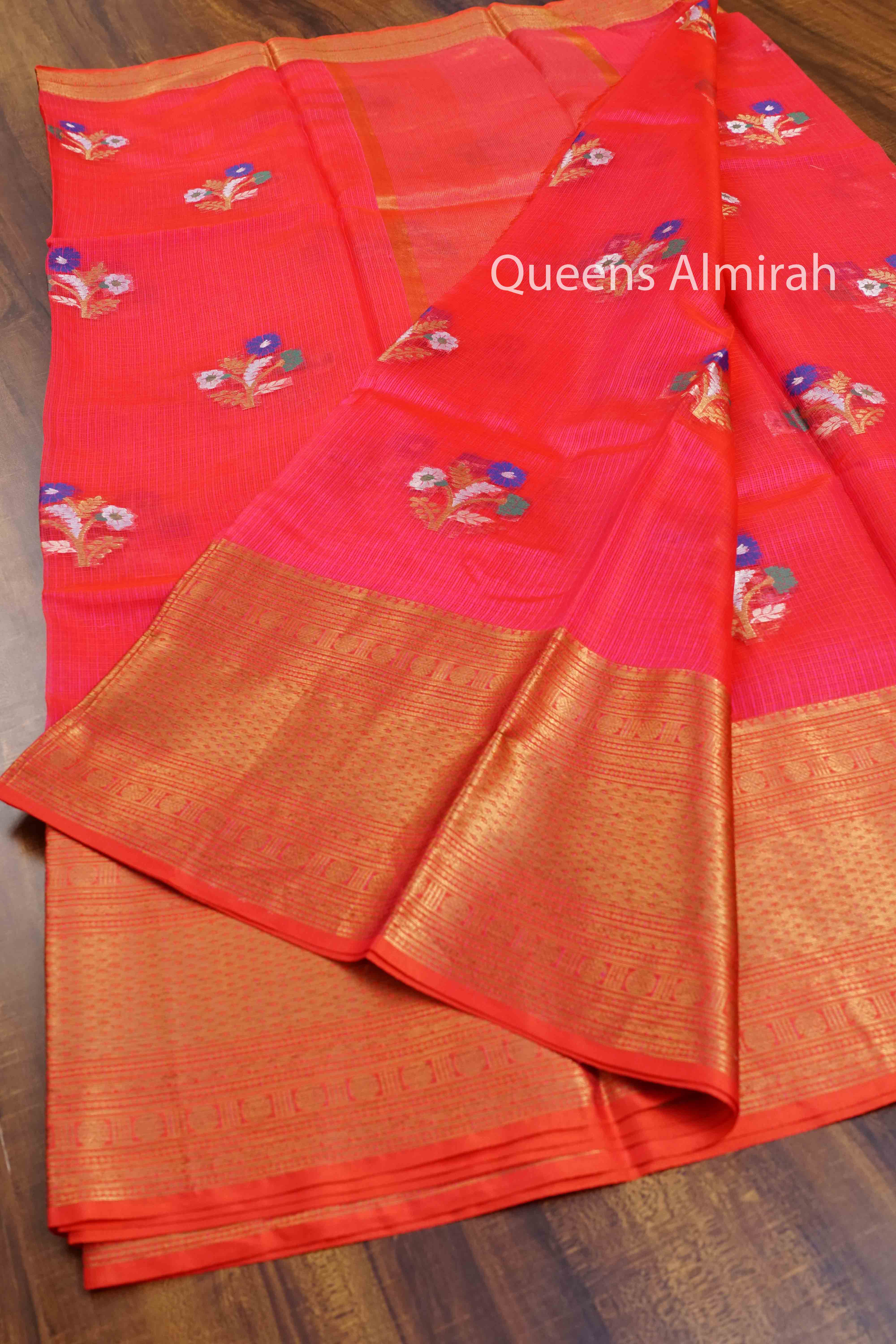 LAVA RED PURE KOTA SILK SAREE - Queens Jewel Emporium