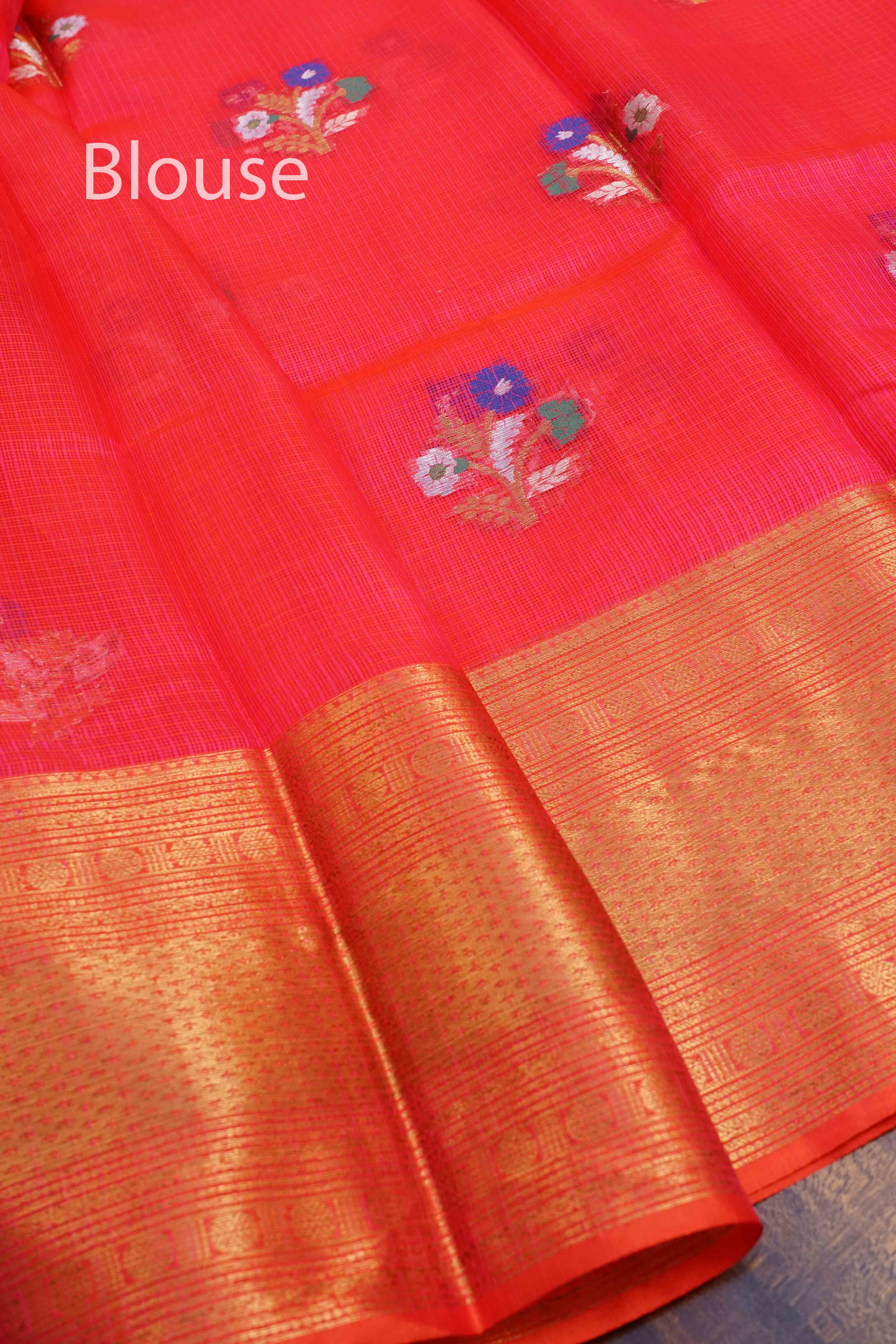 LAVA RED PURE KOTA SILK SAREE - Queens Jewel Emporium